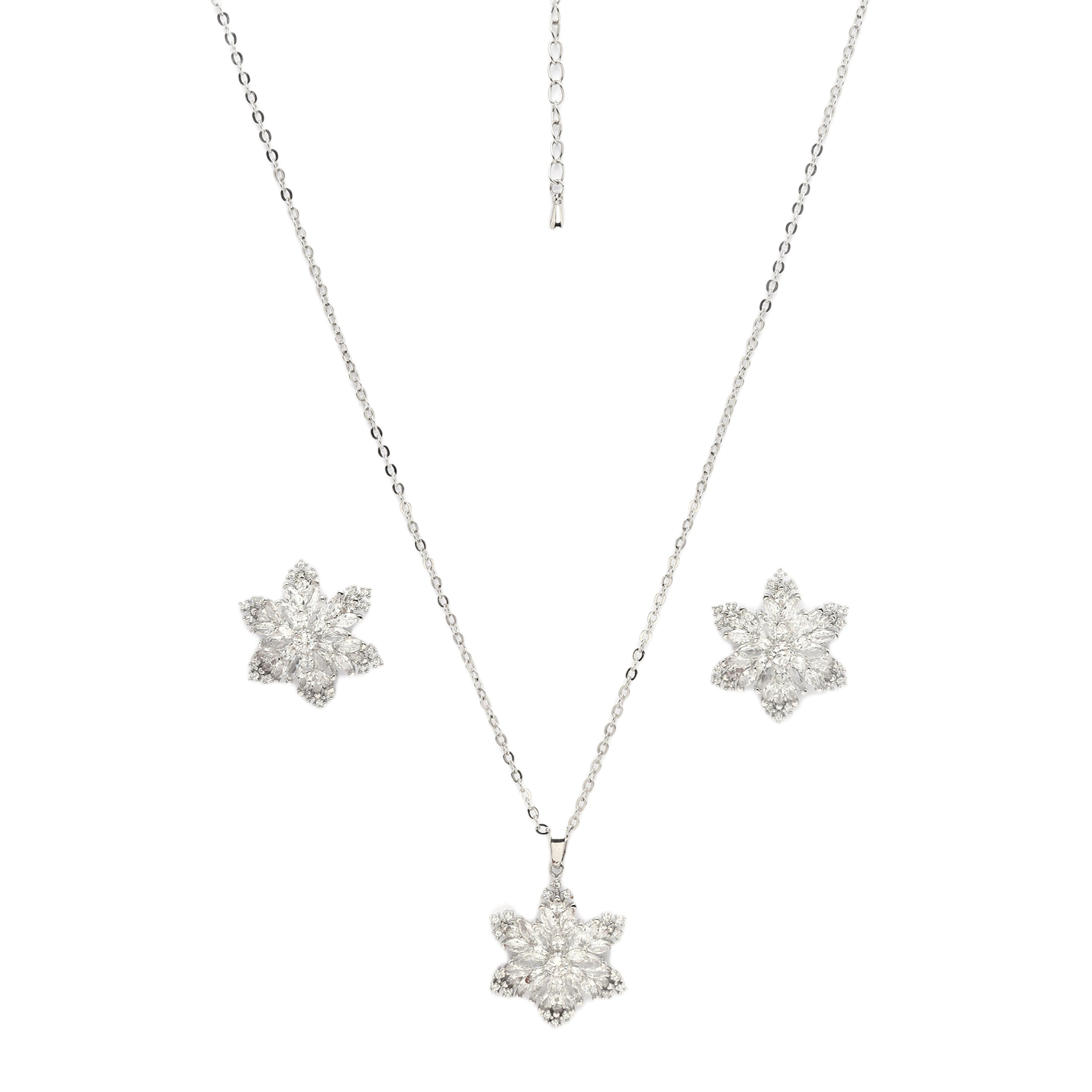 AGP PARIS Sparkling Floral Womens Necklace and Earrings Set