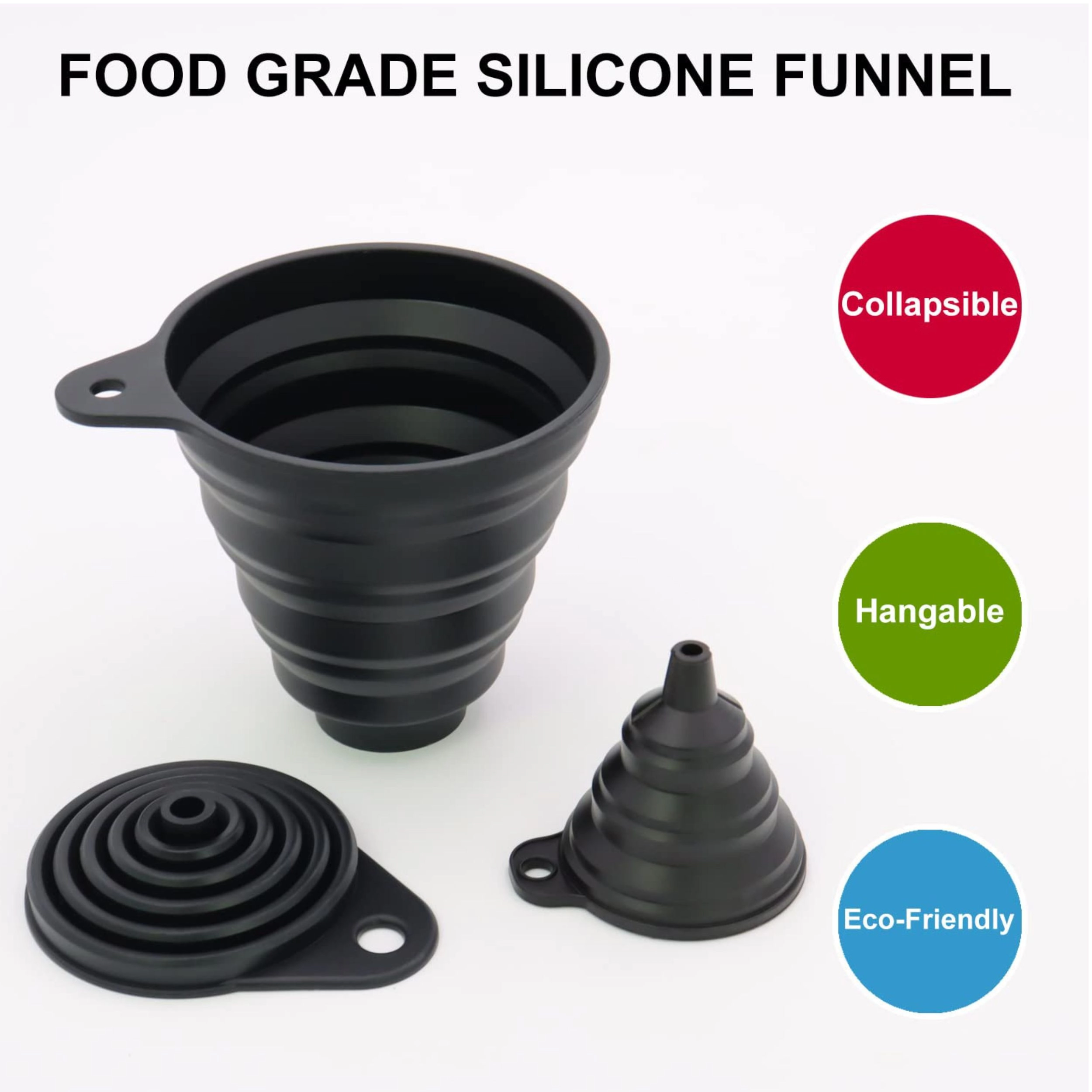 Stock Preferred Pack of 3 Silicone Kitchen Funnel Set Food Grade Collapsible Bottle Funnels