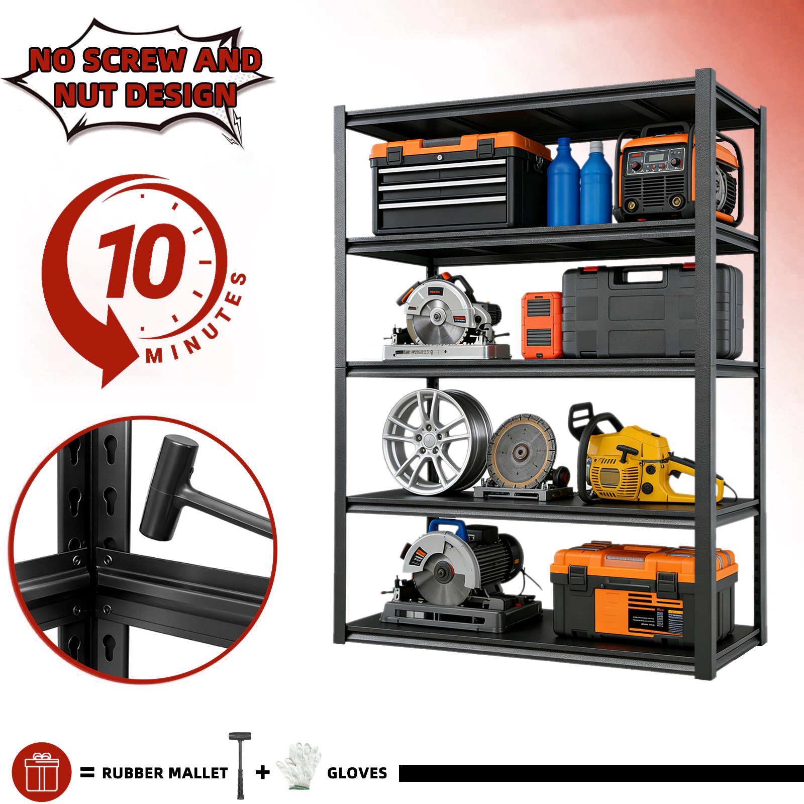 Flynama 5-Tier Heavy Duty Steel Boltless Adjustable Storage Rack in Black (47.2 in. W x 72 in. H x 23.6 in. D)