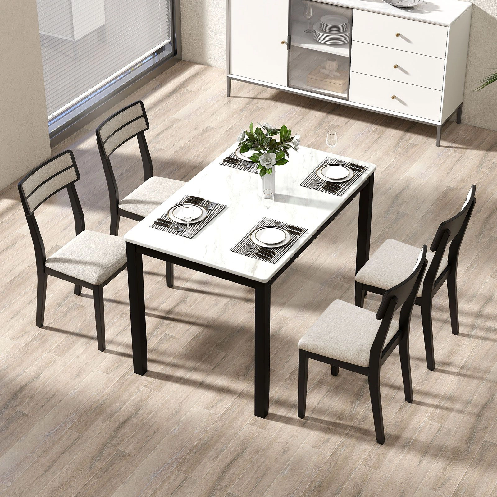 SlickBlue Upholstered Linen Dining Chairs Set of 4 with Wood Legs