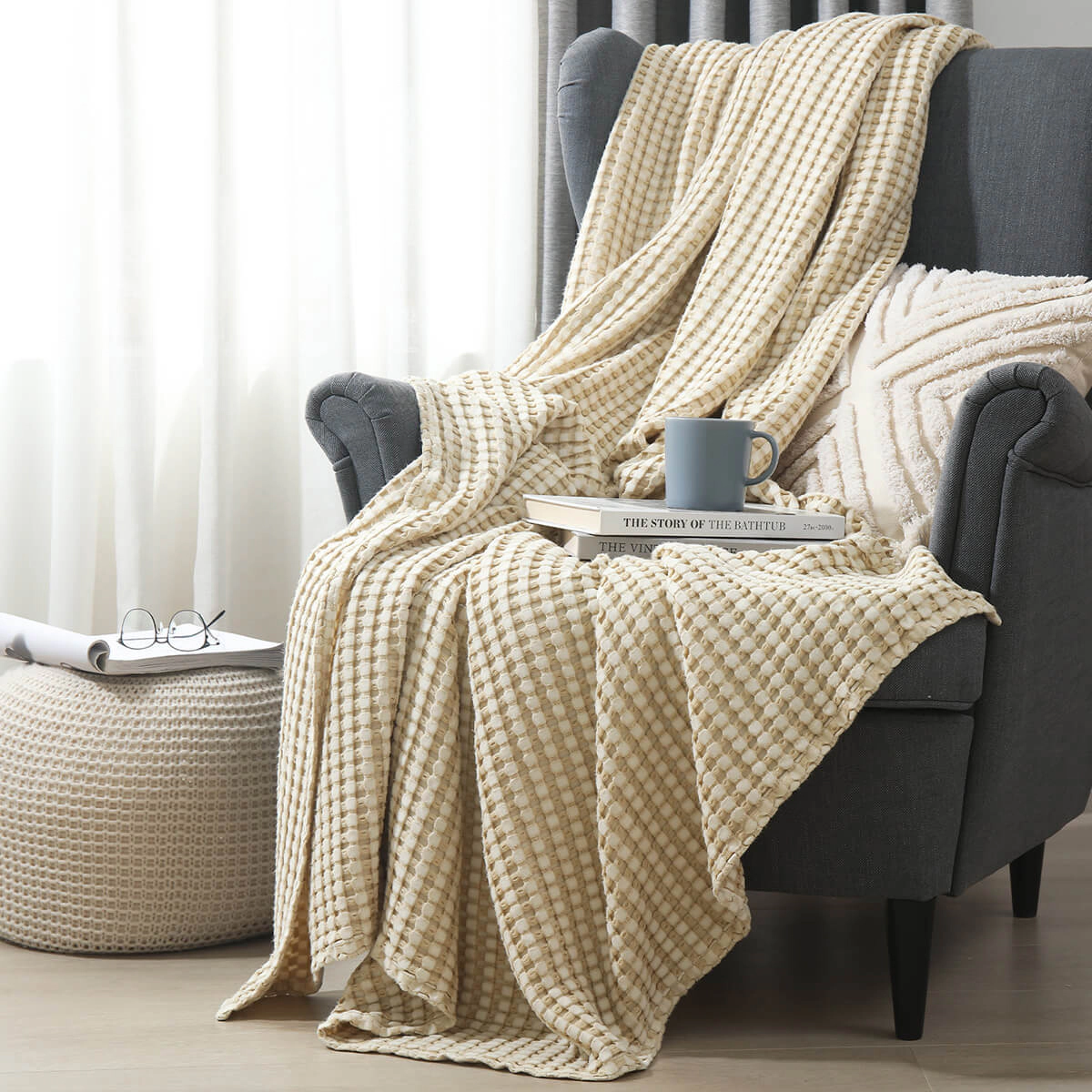 Egyptian Linens Cozy Bamboo Waffle Weave Blanket Throw