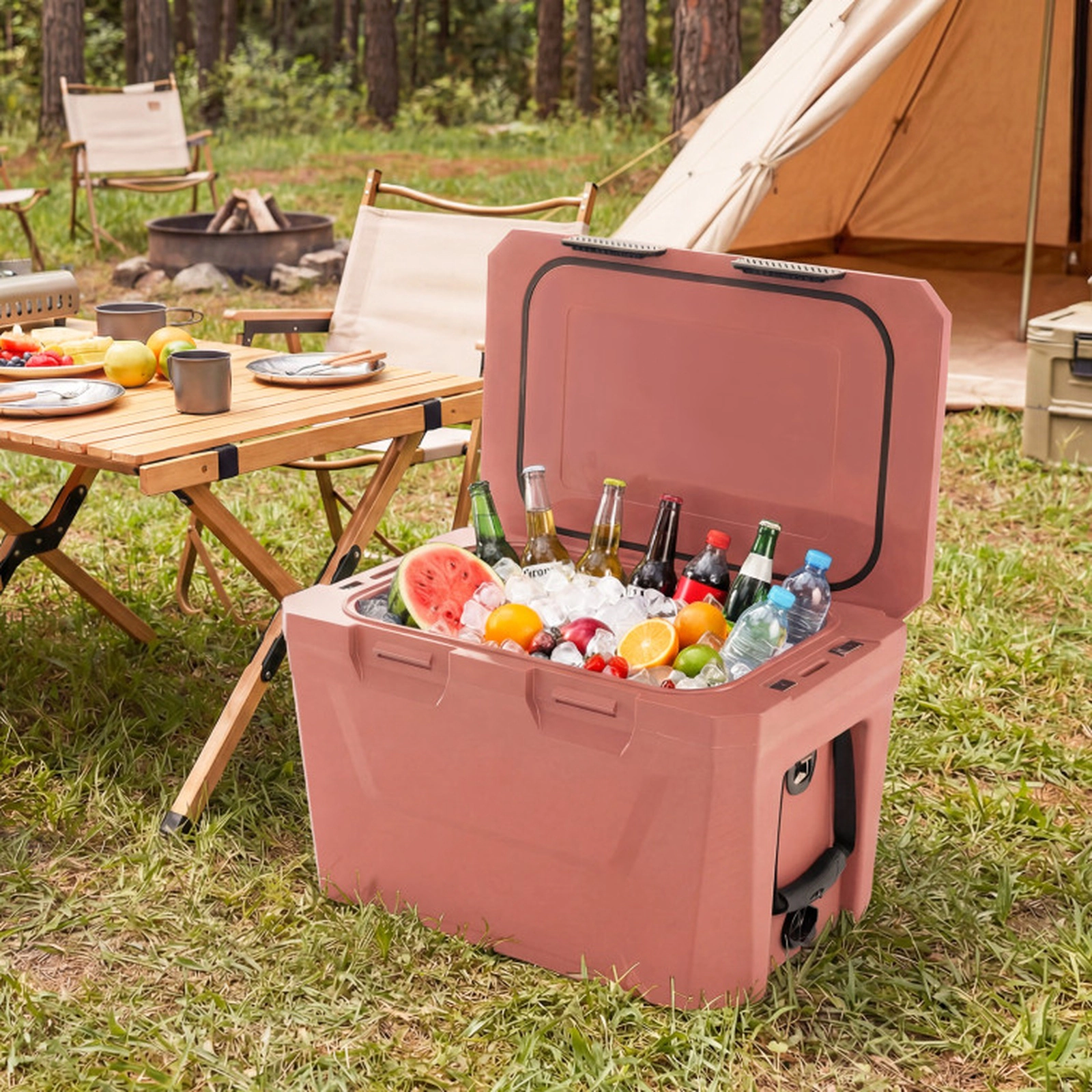 SUGIFT 37-Quart Pink Hard Cooler with 2 Cup Holders and Bottle Opener 23-in W 14-in D 14-in H 110-lb Lid Capacity