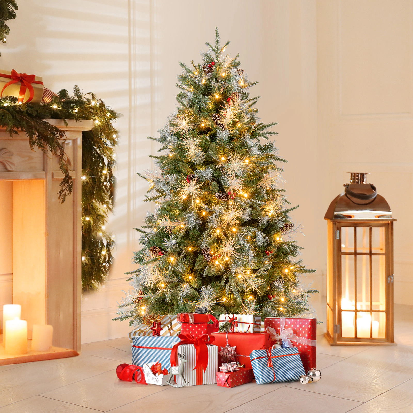 SlickBlue Pre-Lit Christmas Tree with Pine Cones, Berries & LEDs