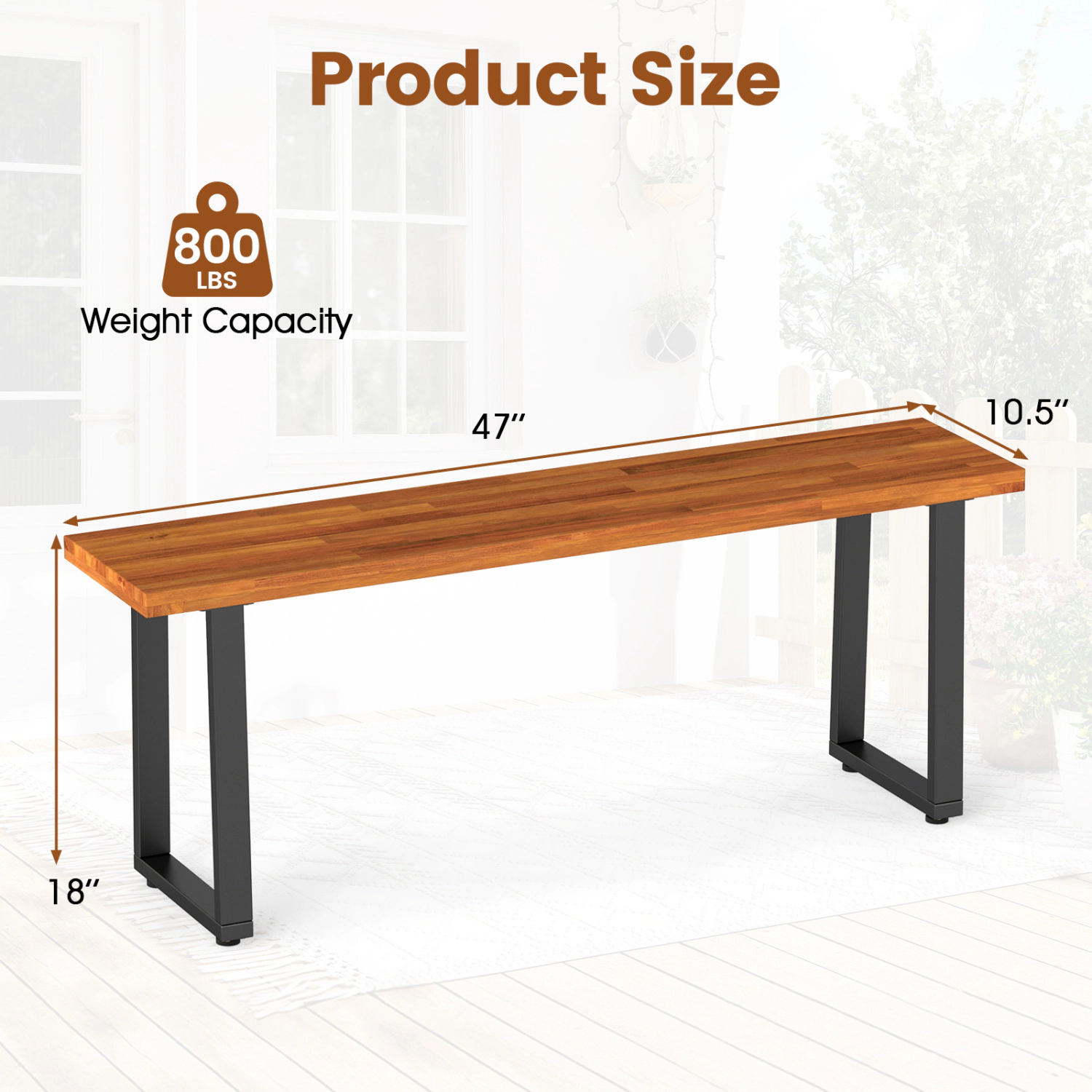 LJG Set of Wood Patio Bench 47.5" Long Dining Bench for Entryway Poolside