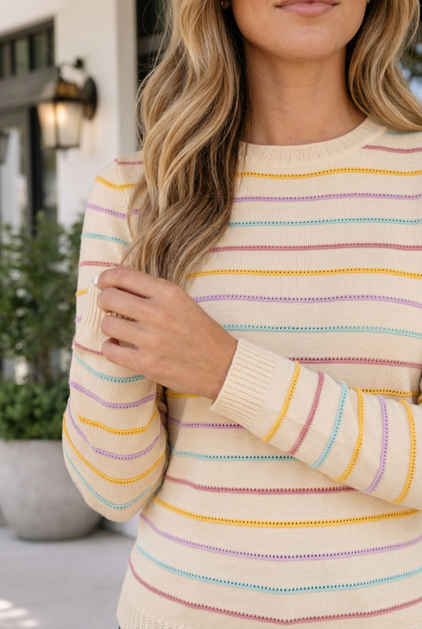 Threaded Pear Kai Colorful Stripes Knit Sweater