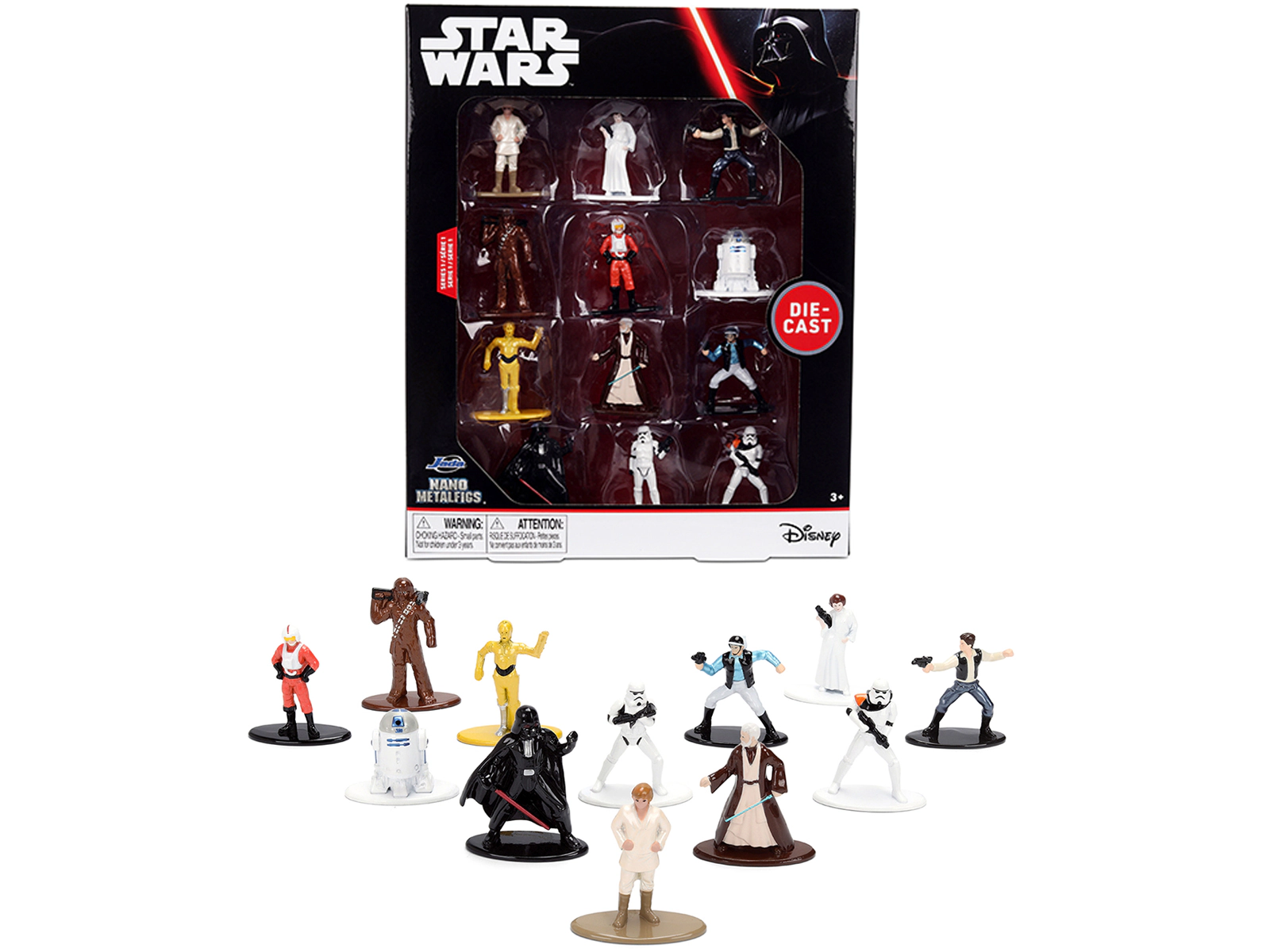 Jada Set Of 12 Diecast Figures "Star Wars" Movie Franchise "Nano Metalfigs" Series Diecast Models By Jada