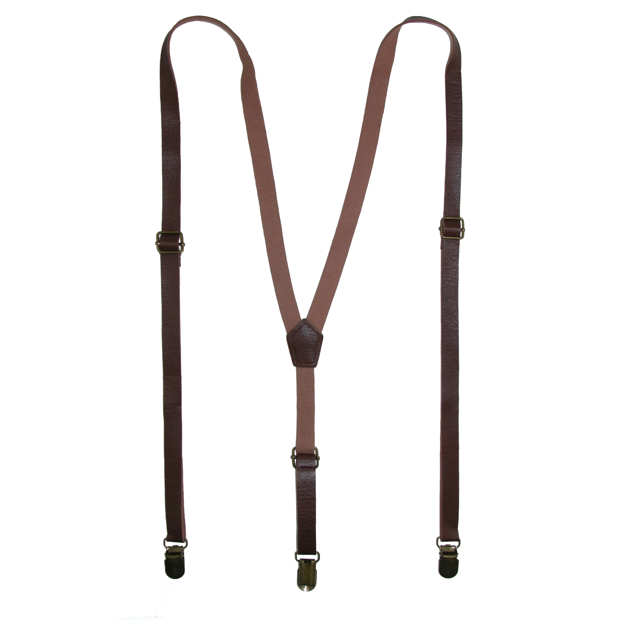 CTM Faux Leather Slim Clip-End Suspenders