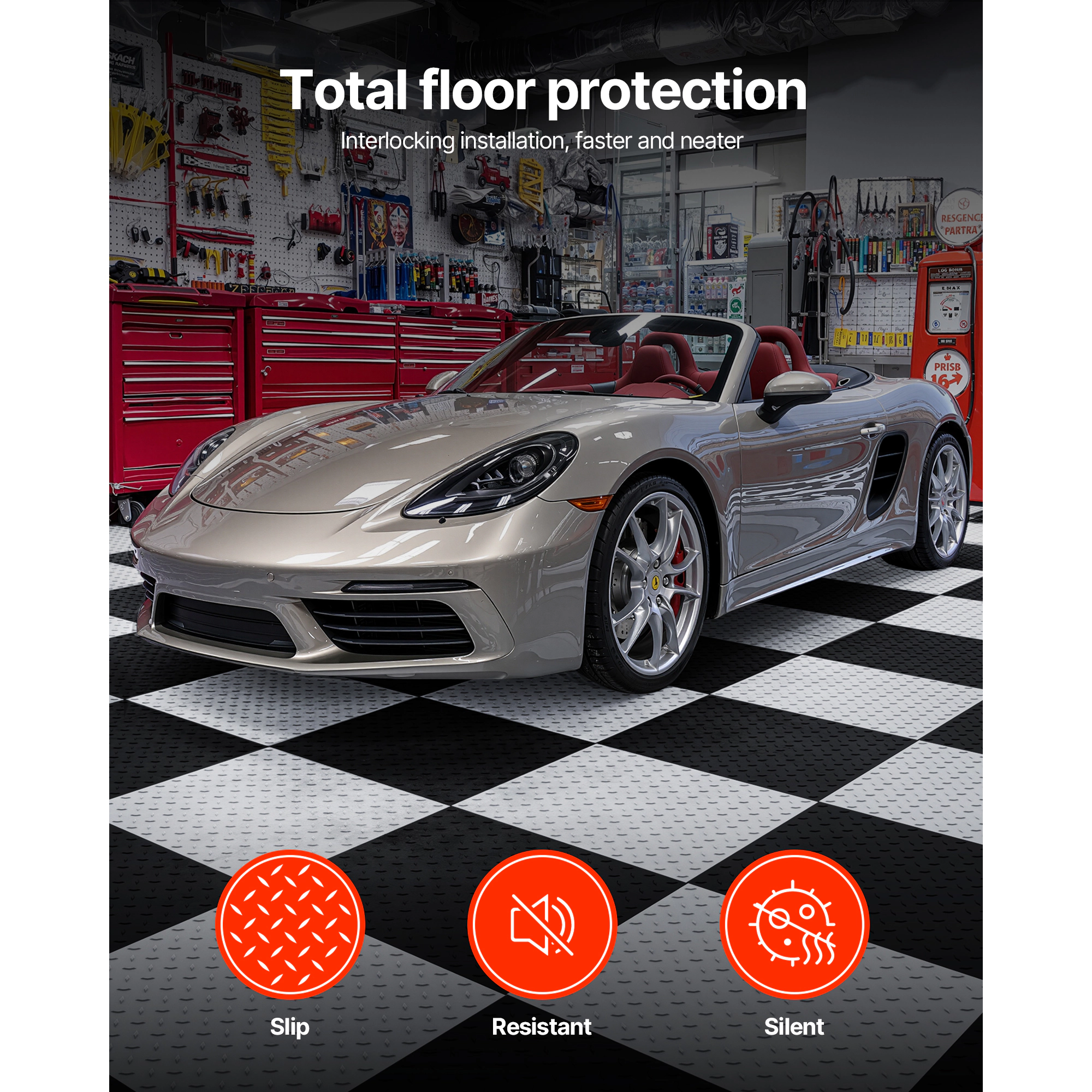 HONGGE Garage Floor Tiles Interlocking 20.2 x 20.2 x 0.2 in Interlocking Modular Garage Flooring Tiles Diamond Plate