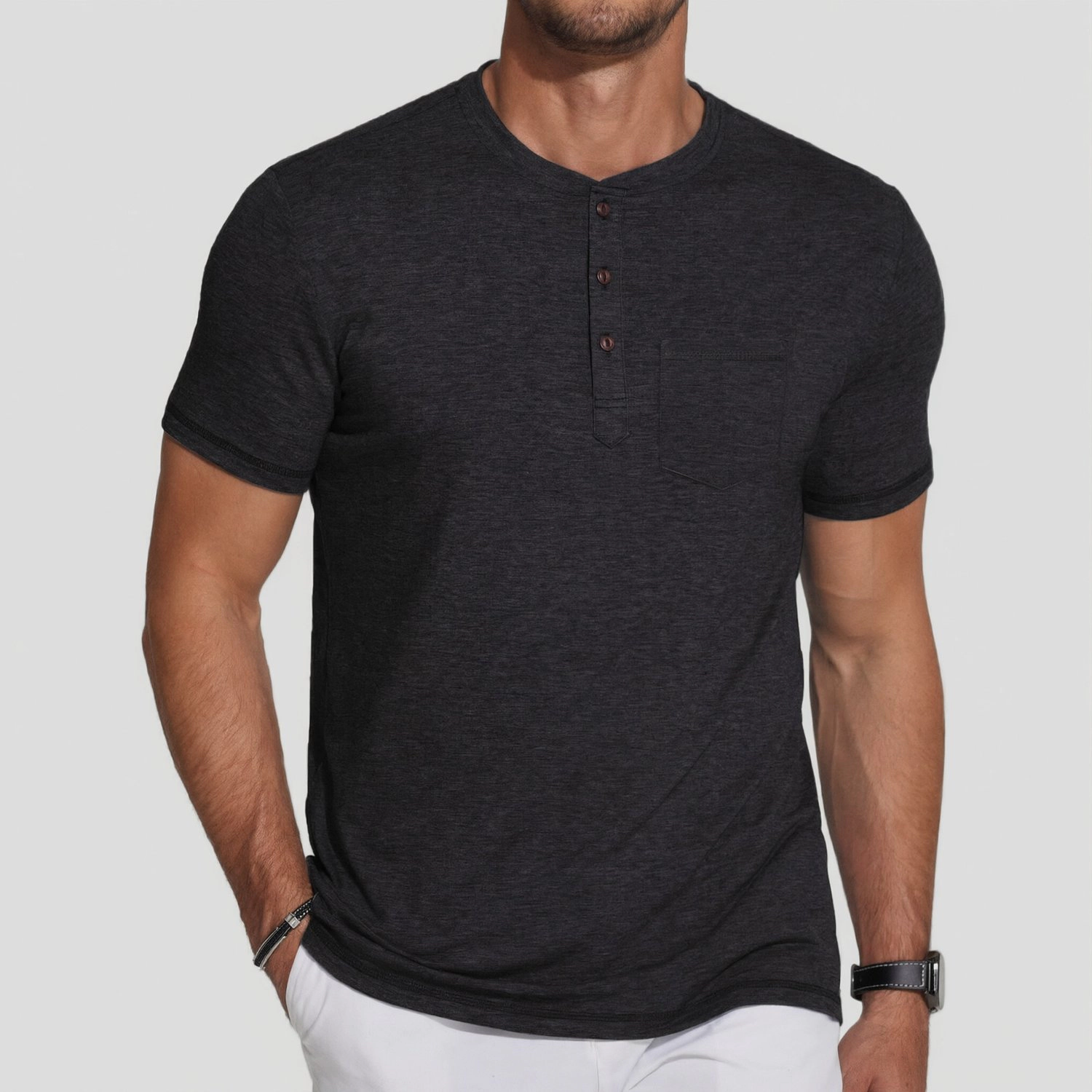 COOFANDY Mens Casual Short Sleeve Henley T-Shirt Button Placket Chest Pocket Tee
