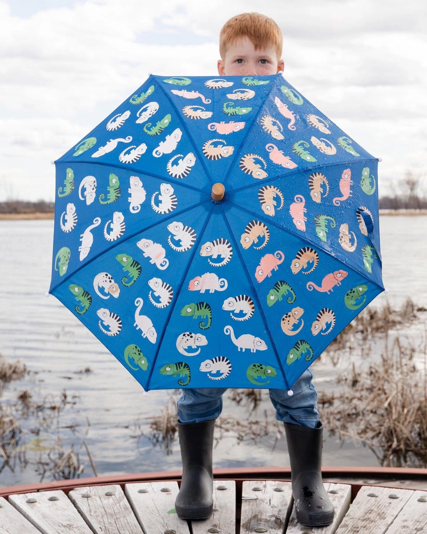 Deux par Deux Boys Color-Changing Umbrella Chameleon Print