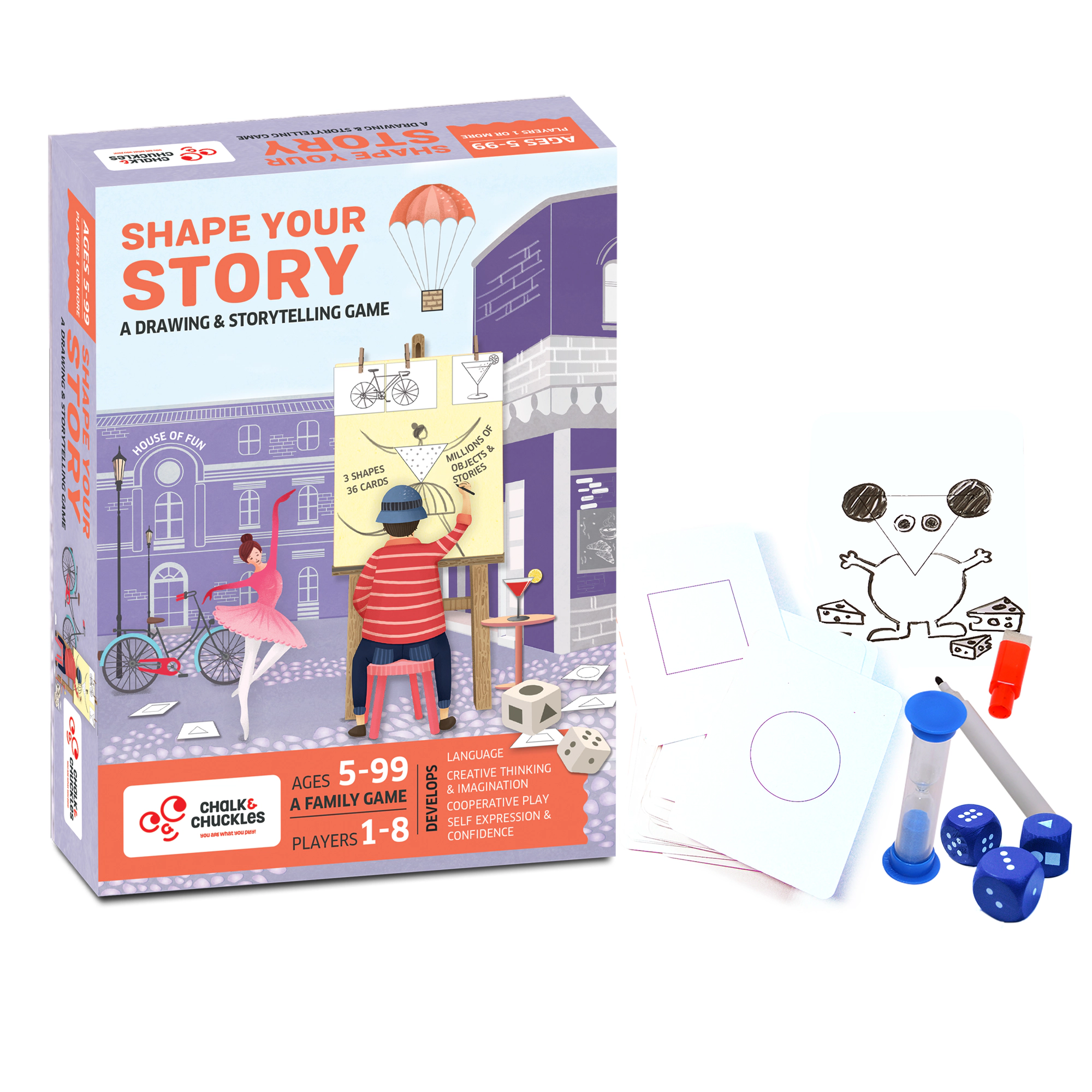Chalk & Chuckles Shape Your Story Dice Game - 1-8 Players