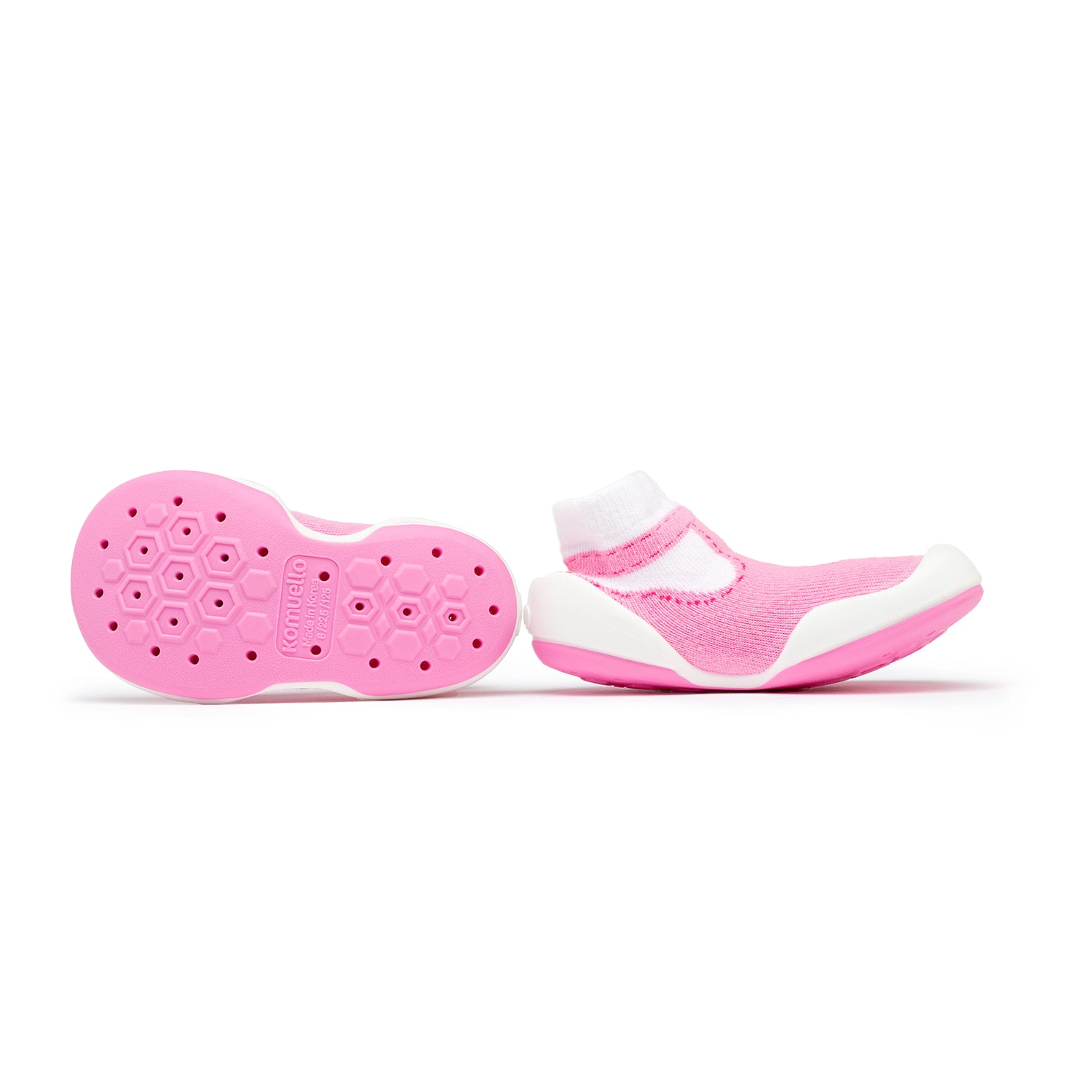 Komuello Toddler Girl First Walk Sock Shoes T-Strap Heart