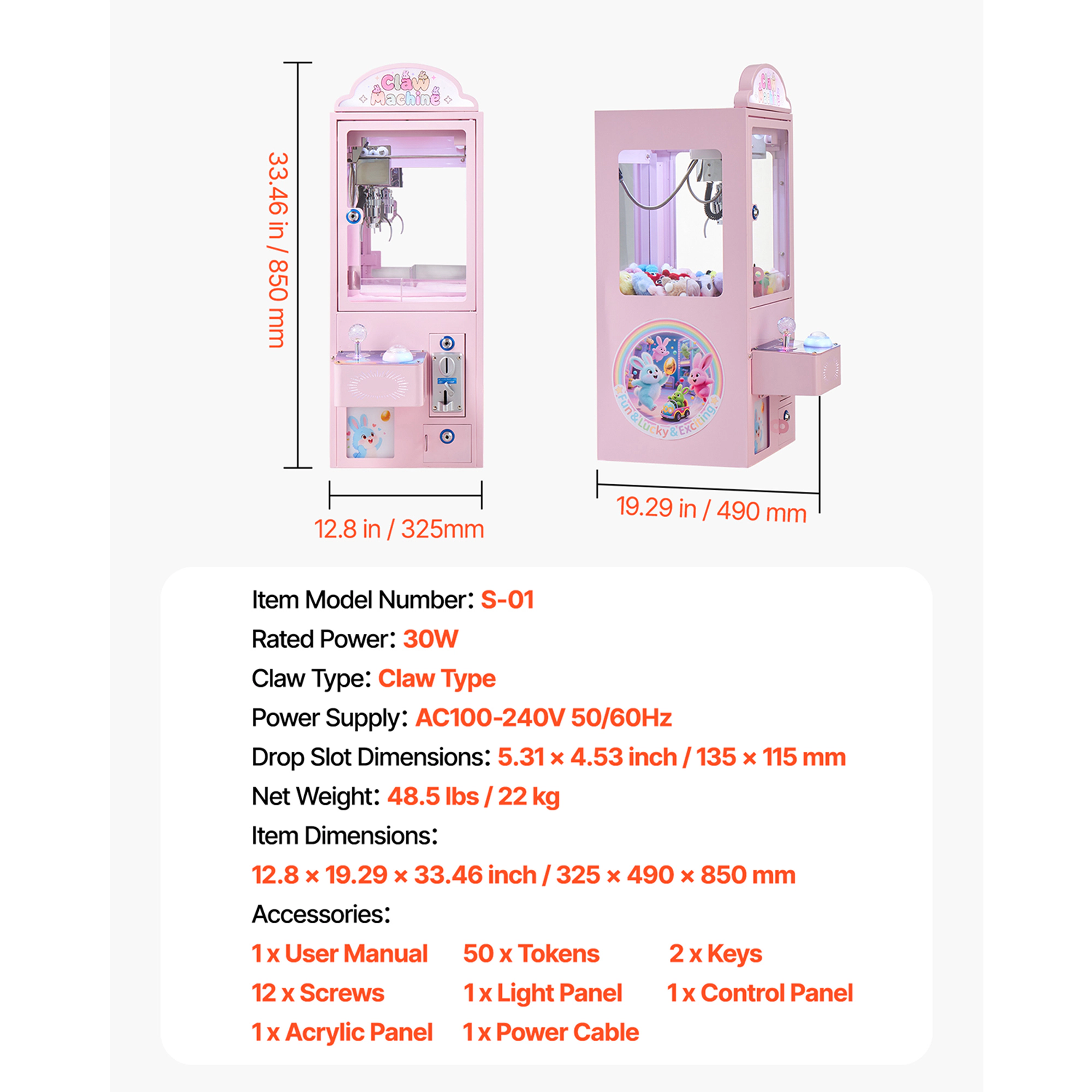 HONGGE Pink Claw Crane Machine with Light & Sound, Adjustable Steel Claw Arcade Game for Home Parties & Cinemas