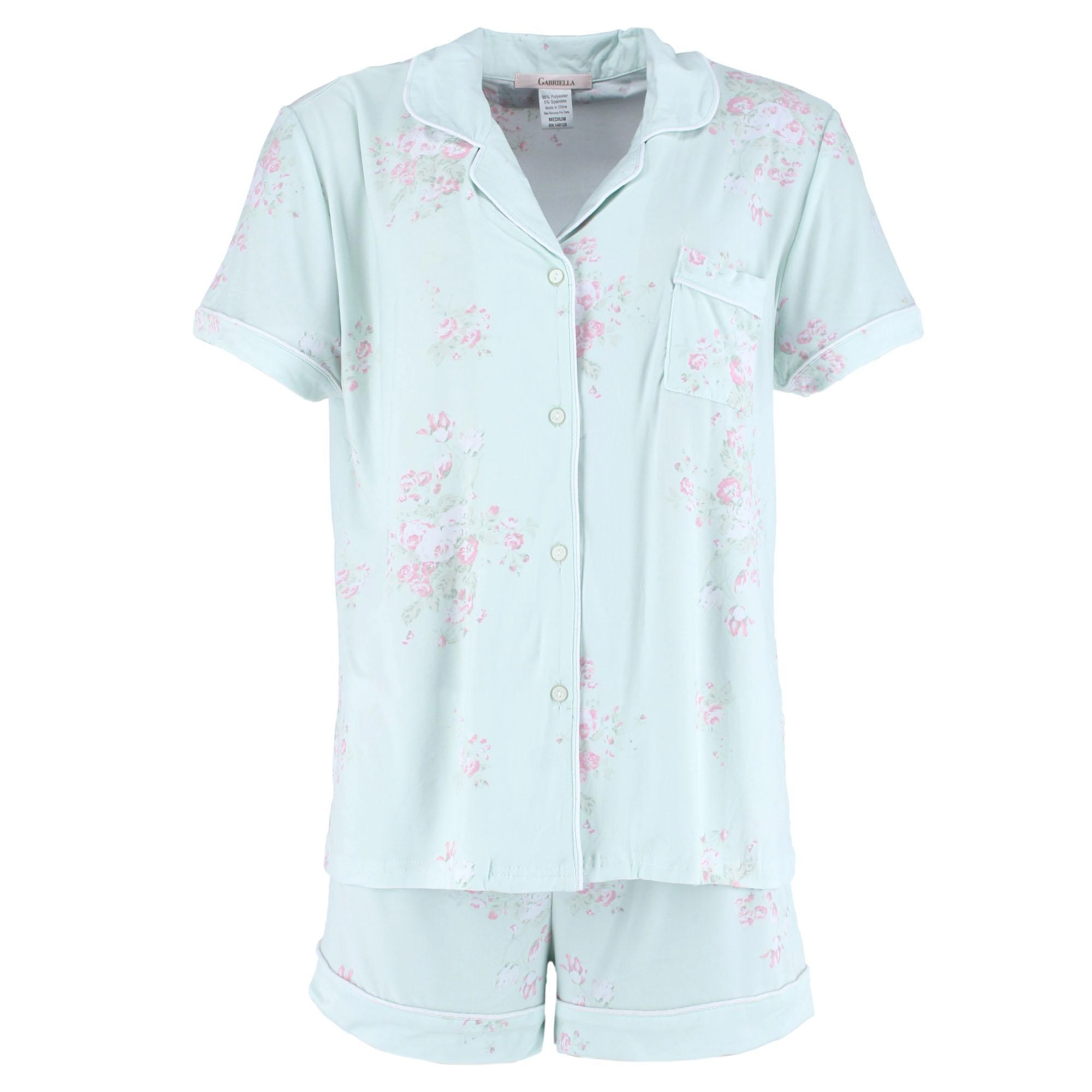 CTM Women's Floral Notched Collar Short Pajama Set