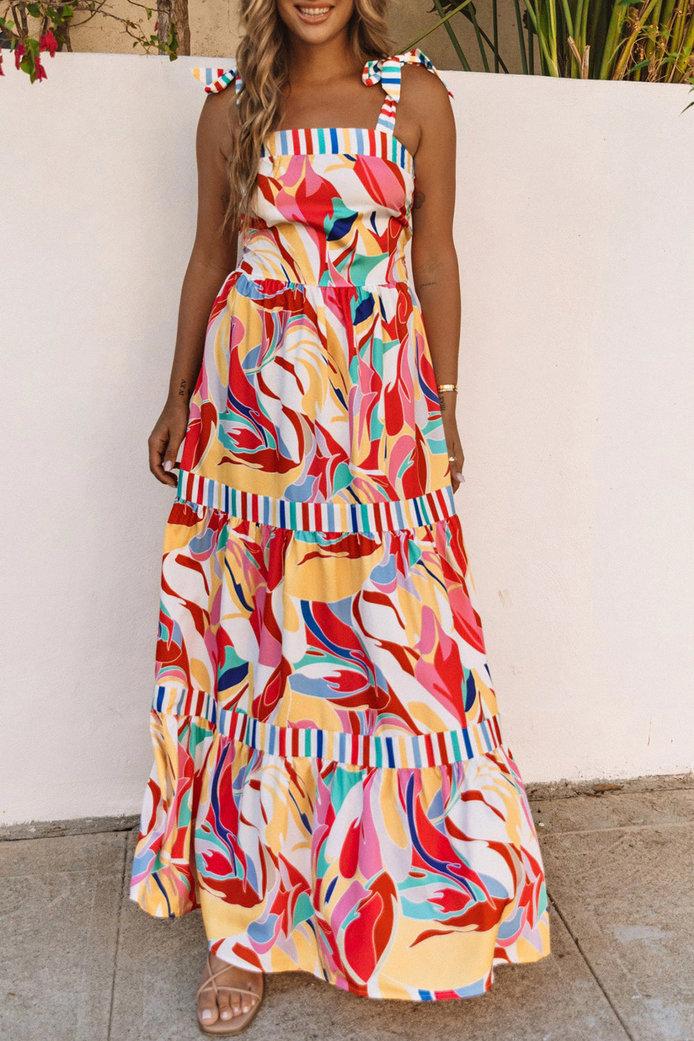 Threaded Pear Women's Milan Striped Trim Maxi Sundress
