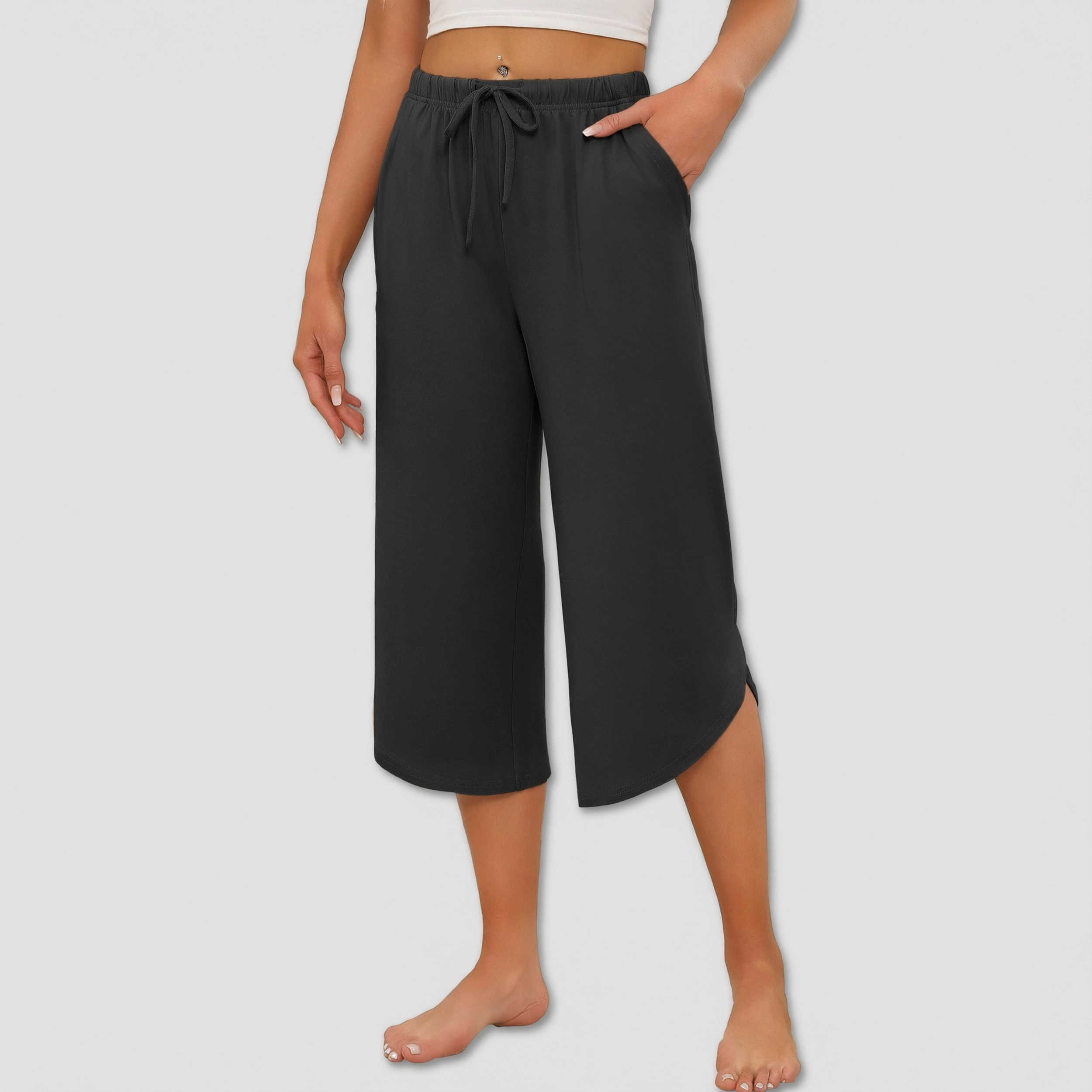 Ekouaer Womens Pajama Pants Capri Wide Leg Lounge Pj Summer Comfy Drawstring Bottoms