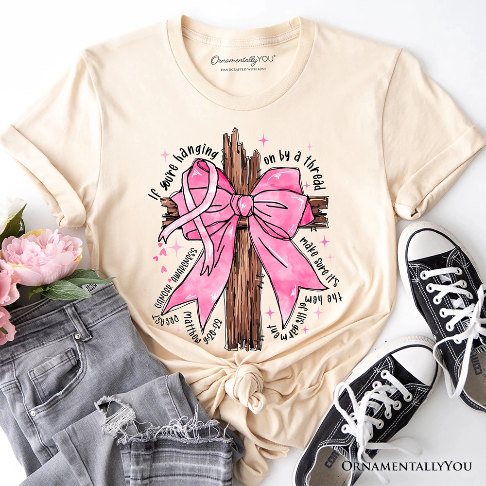 OrnamentallyYou Womens Breast Cancer Awareness Pink Bow Cross T-Shirt