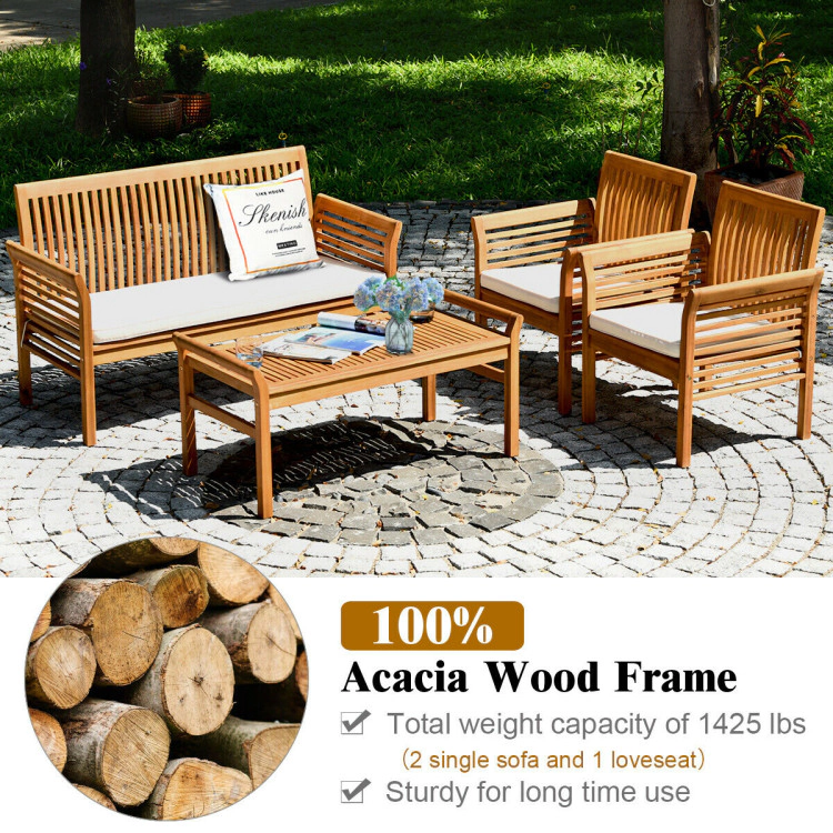 Hivvago 4 Pieces Outdoor Acacia Wood Sofa Furniture Set