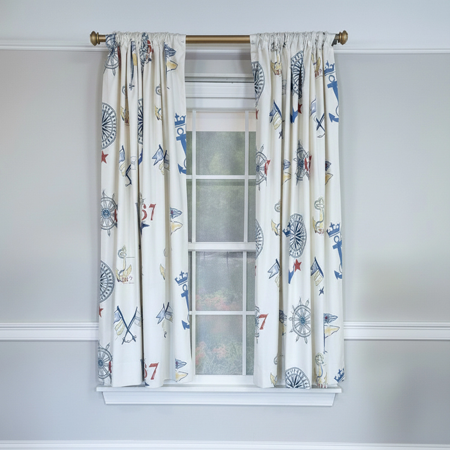 RLF Home Ralph Lauren Navigator 100% Cotton Rod Pocket Window Curtain set of 2 Panels 100" x 63" Off-White
