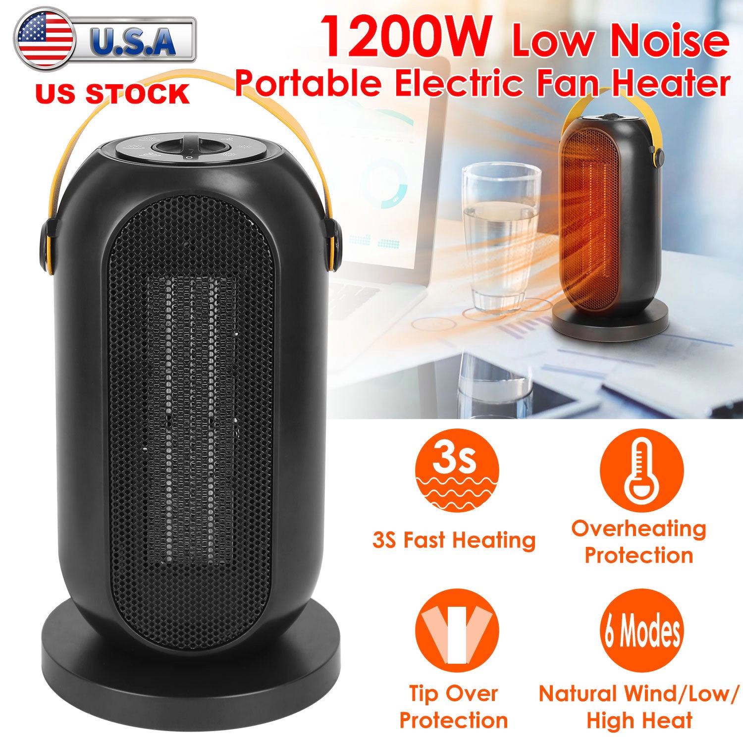 GBruno 1200W PTC Ceramic Oscillating Space Heater
