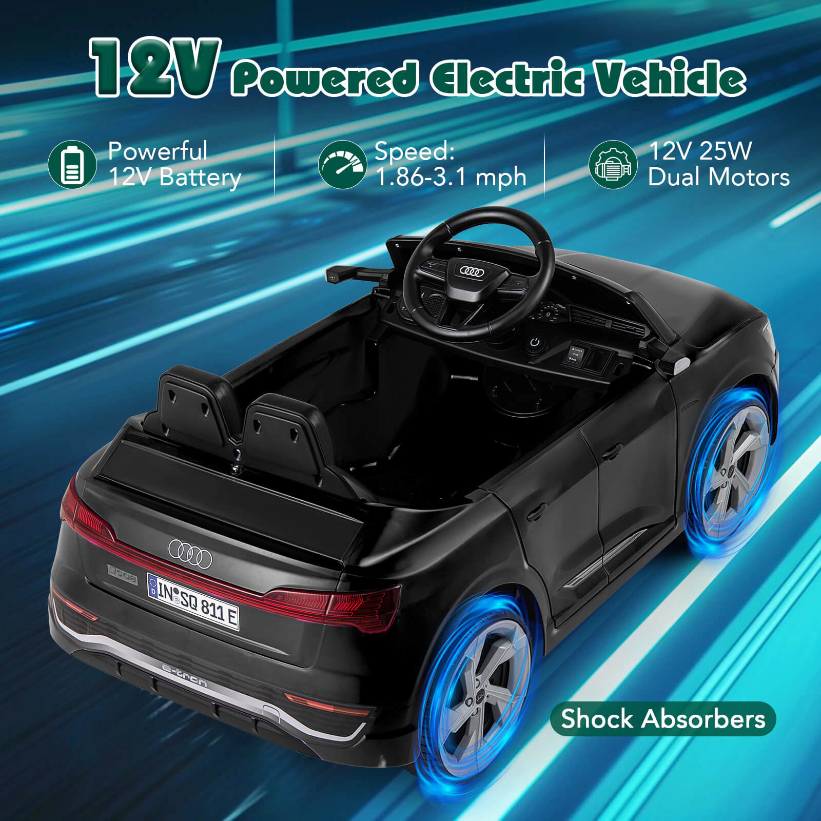 Costway 12V Kids Ride On Car w/Remote Control 4 Wheels Suspension 3 Speeds LED Headlight