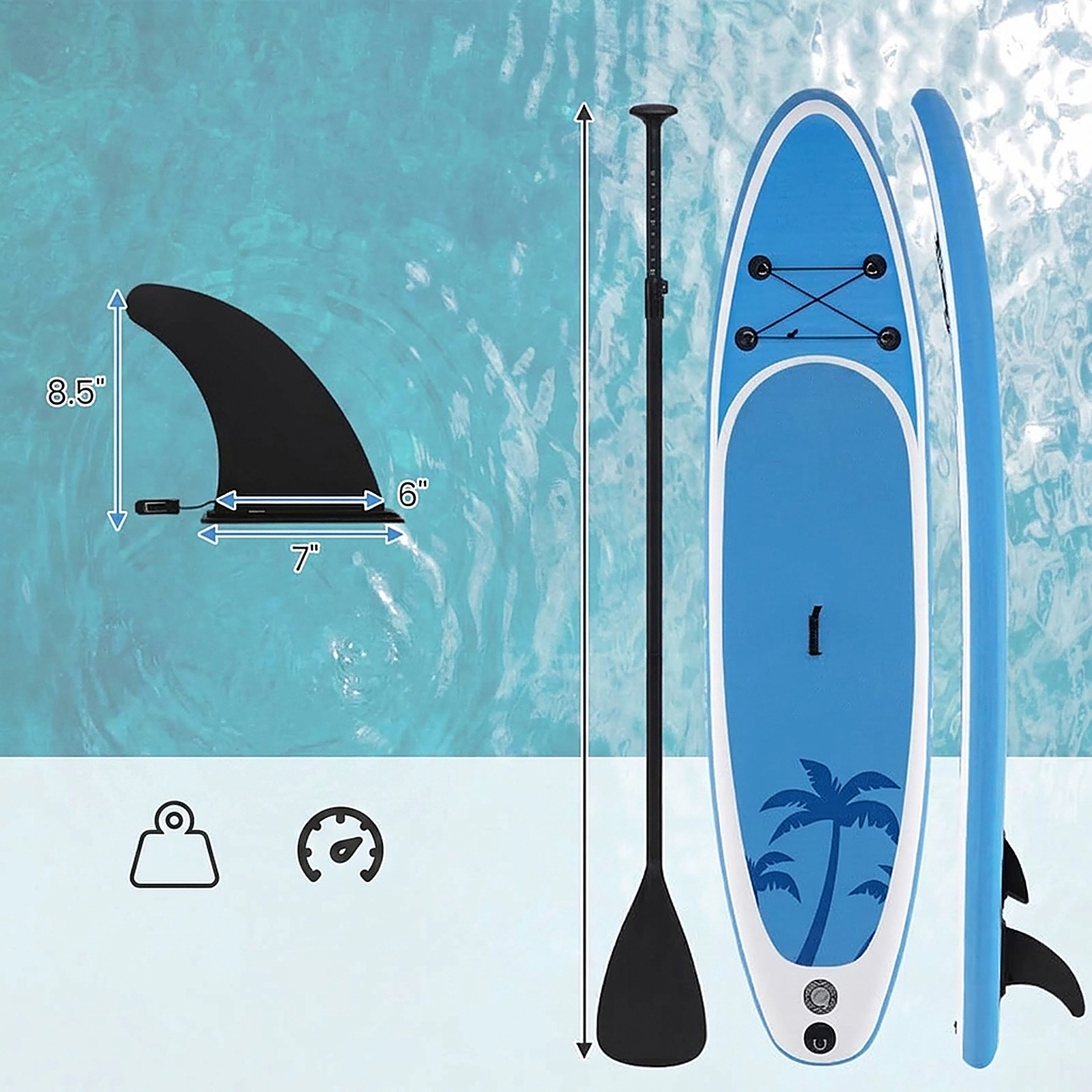 SUGIFT Inflatable Stand Up Paddle Board Water Toy with Accessories 310-lb Capacity Blue+White Deck Drop Stitch Core