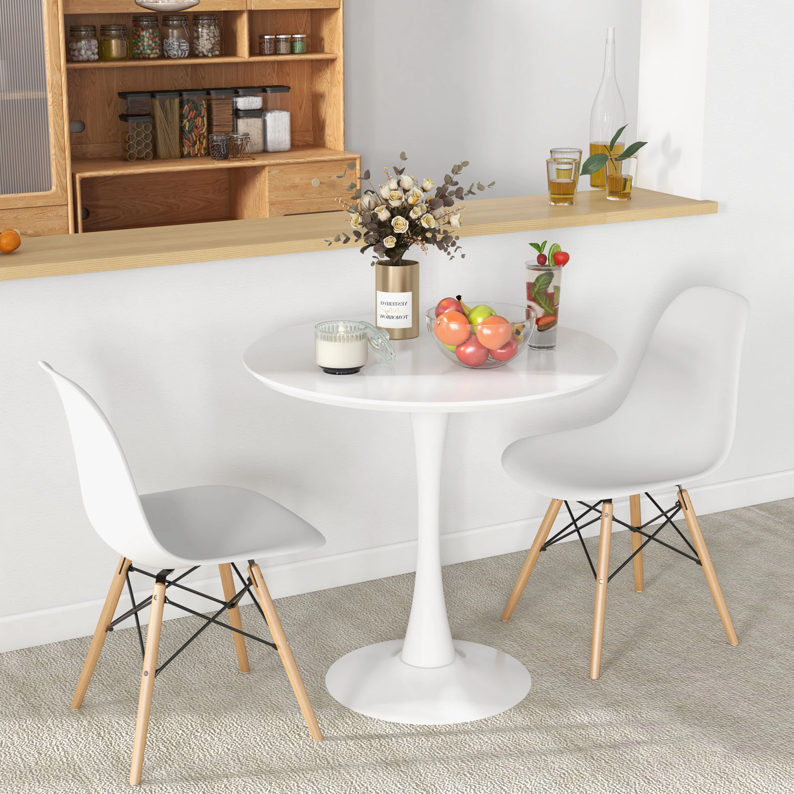 LJG 32 Inch Modern Tulip Round Dining Table with MDF Top