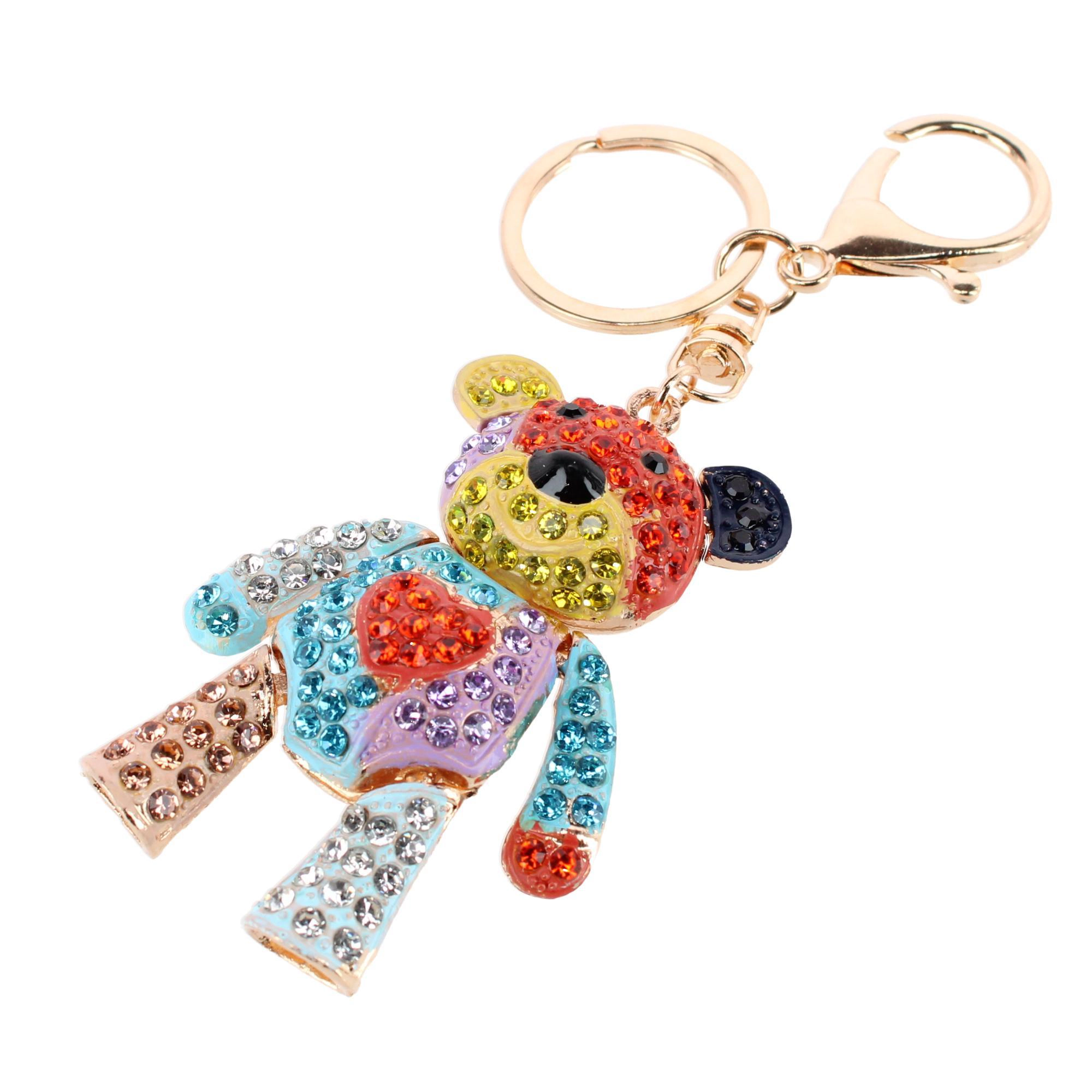 CTM Women's Rainbow Rhineston Teddy Bear Bag Charm & Keychain