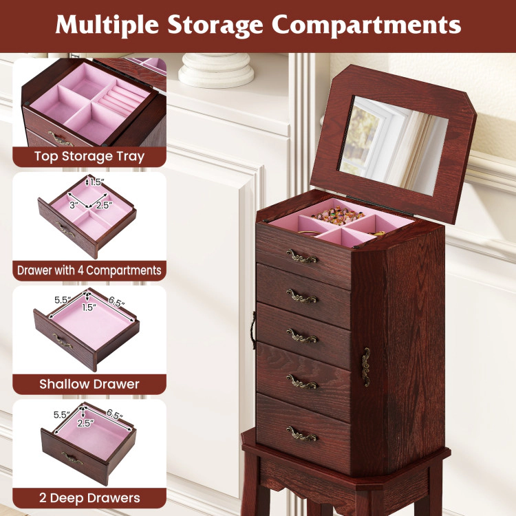 Hivvago Freestanding Jewelry Box Cabinet With Drawer and Side Door Storage