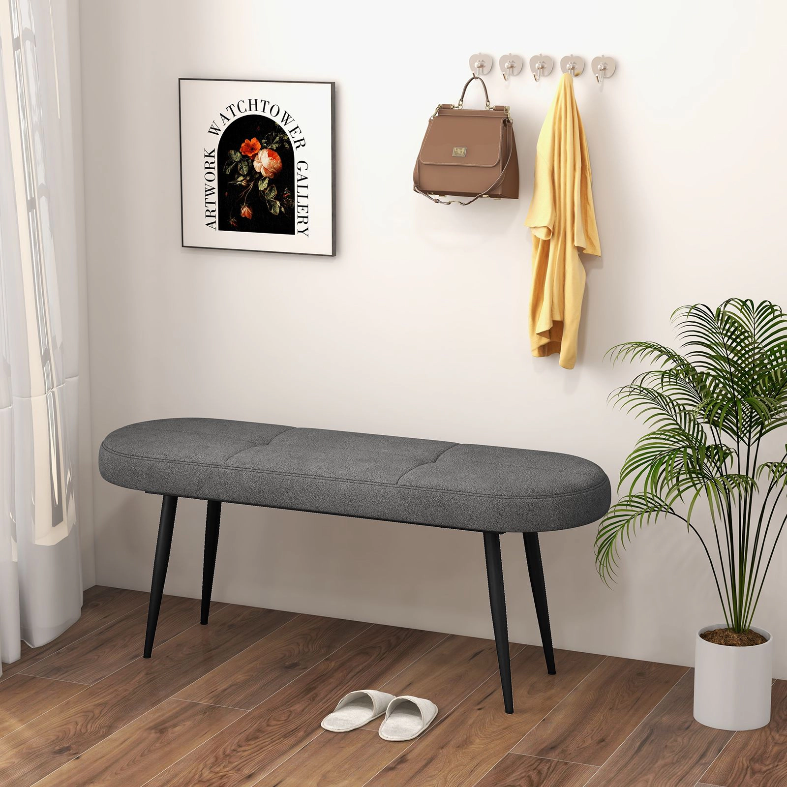 SlickBlue Unisex Upholstered Button Tufted Bench, Padded Entryway Ottoman