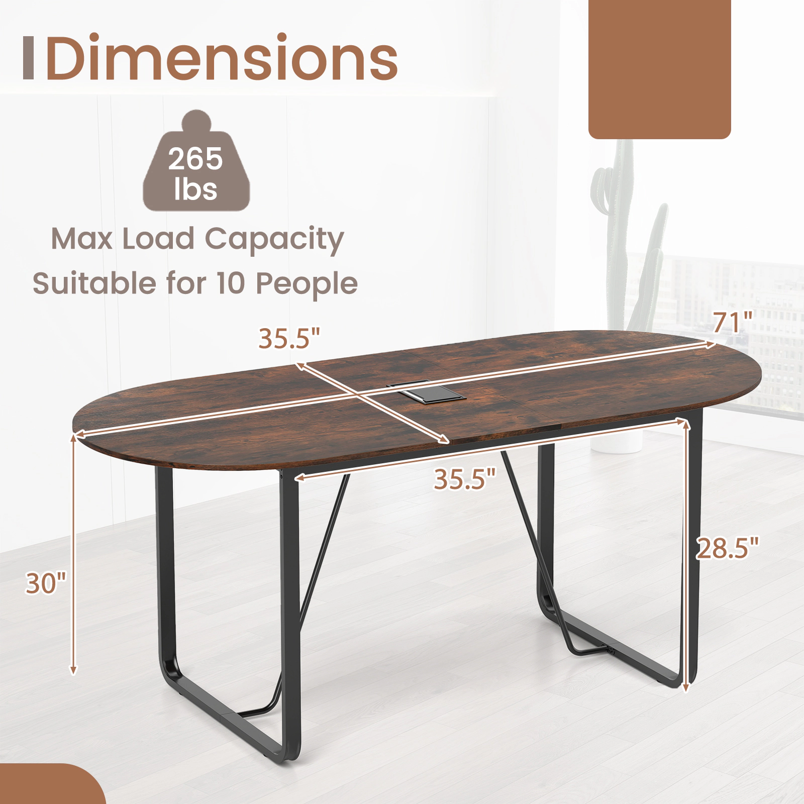 SUGIFT Oval Executive Home Office Table with Cable Management Hole 265-lb Capacity Rustic Brown & Black