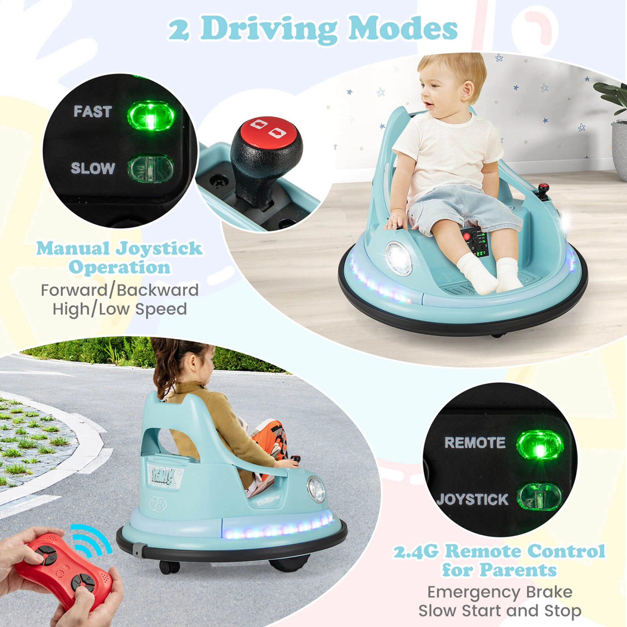 Costway 12V Kids Electric Ride On Bumper Car Battery Powered with Remote Control Blue
