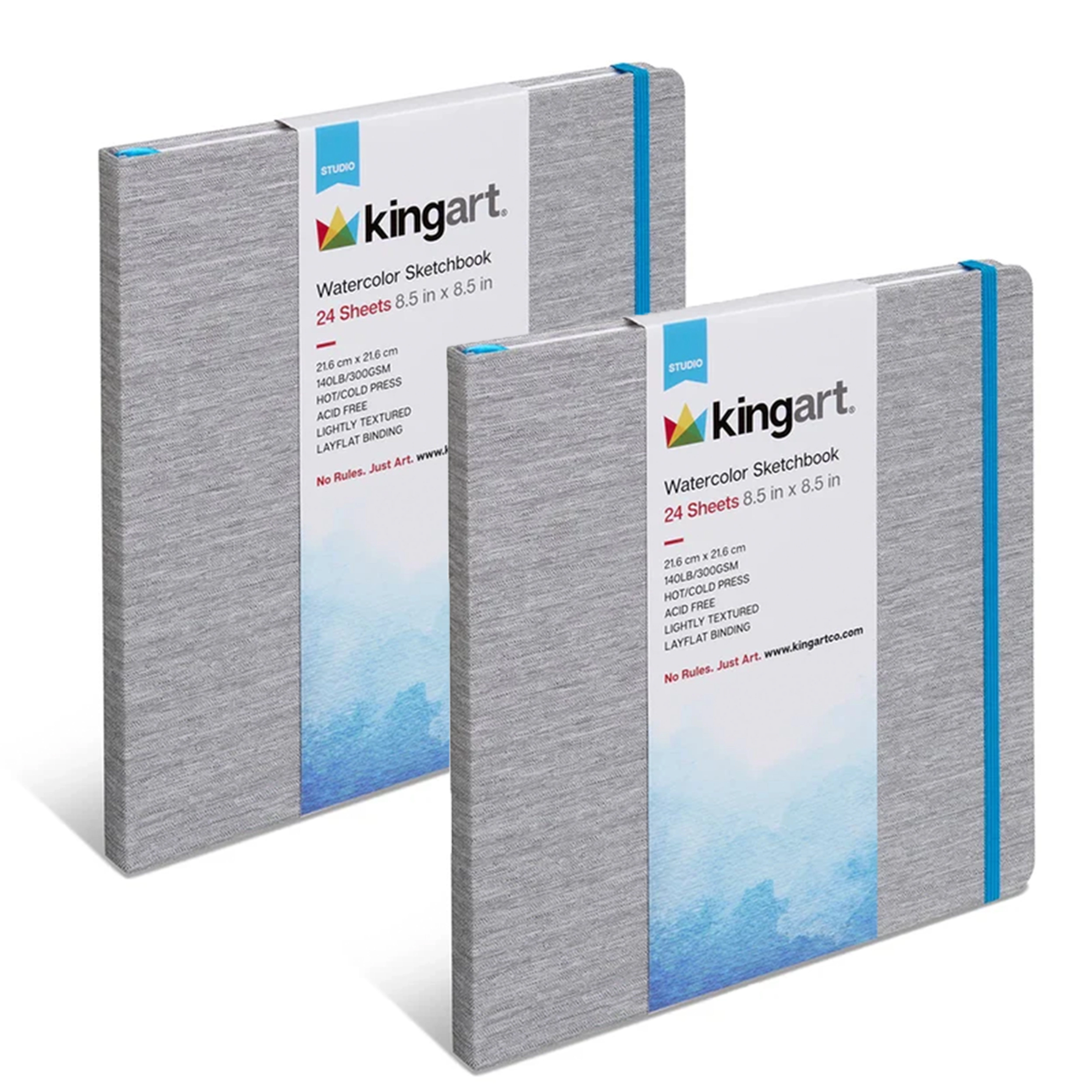 KINGART Hardcover Watercolor Sketchbook 8.5 x 8.5 in - 140 lb (300 GSM) Dual Hot/Cold Press - 2 Pack, 24 Sheets