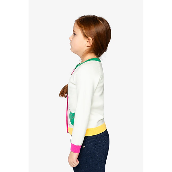 Deux par Deux Girls Floral Pointelle Knitted Cardigan