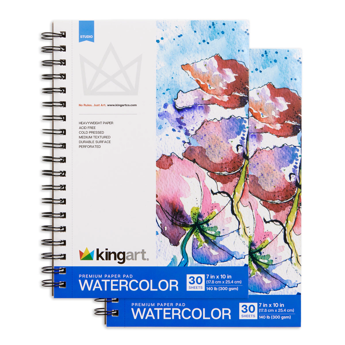 KINGART Watercolor Paper Pad 7" x 10" - 2 Pack - 30 Sheets Each