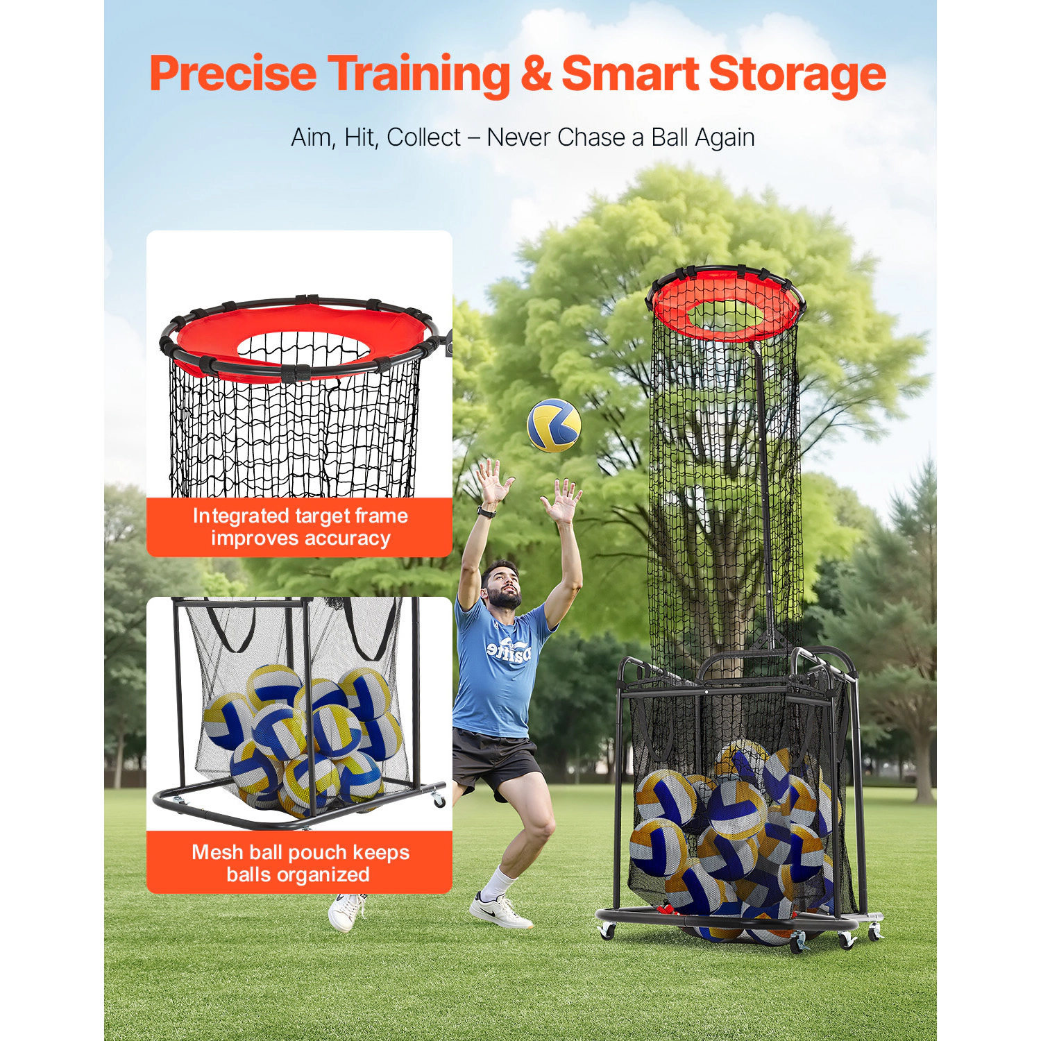HONGGE Volleyball Setter Training Net with Locking Wheels, Angle & Height Adjustable 6.3-10.8 ft, Cart Trainer