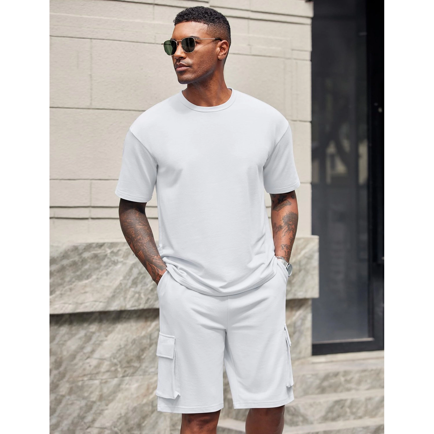 COOFANDY Mens Short Sleeve Button Down Shirts  Lapel Collar Eyelet Trim Tops
