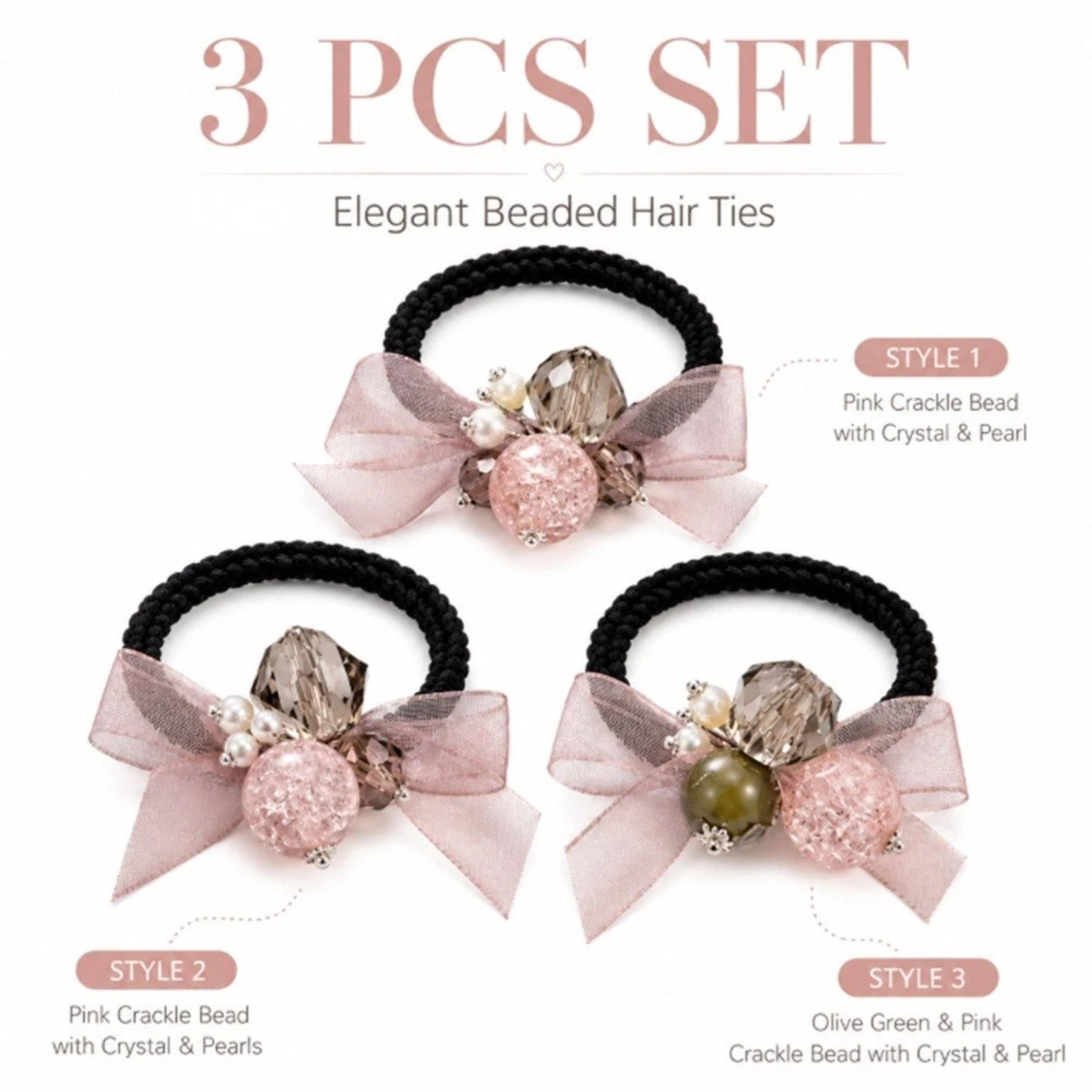 Home Collection Women & Girls Pack of 3 Elastic Hair Ties Ponytail Holders