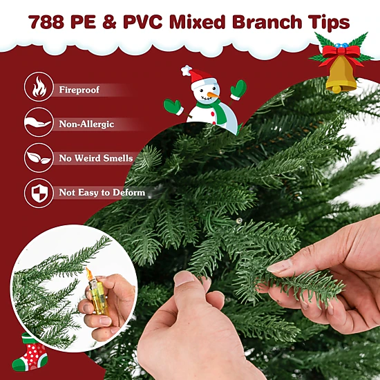 Costway 6/7 FT Pre-Lit Artificial Christmas Tree Hinged 788/1130 Branch Tips & 280/380 LED Lights