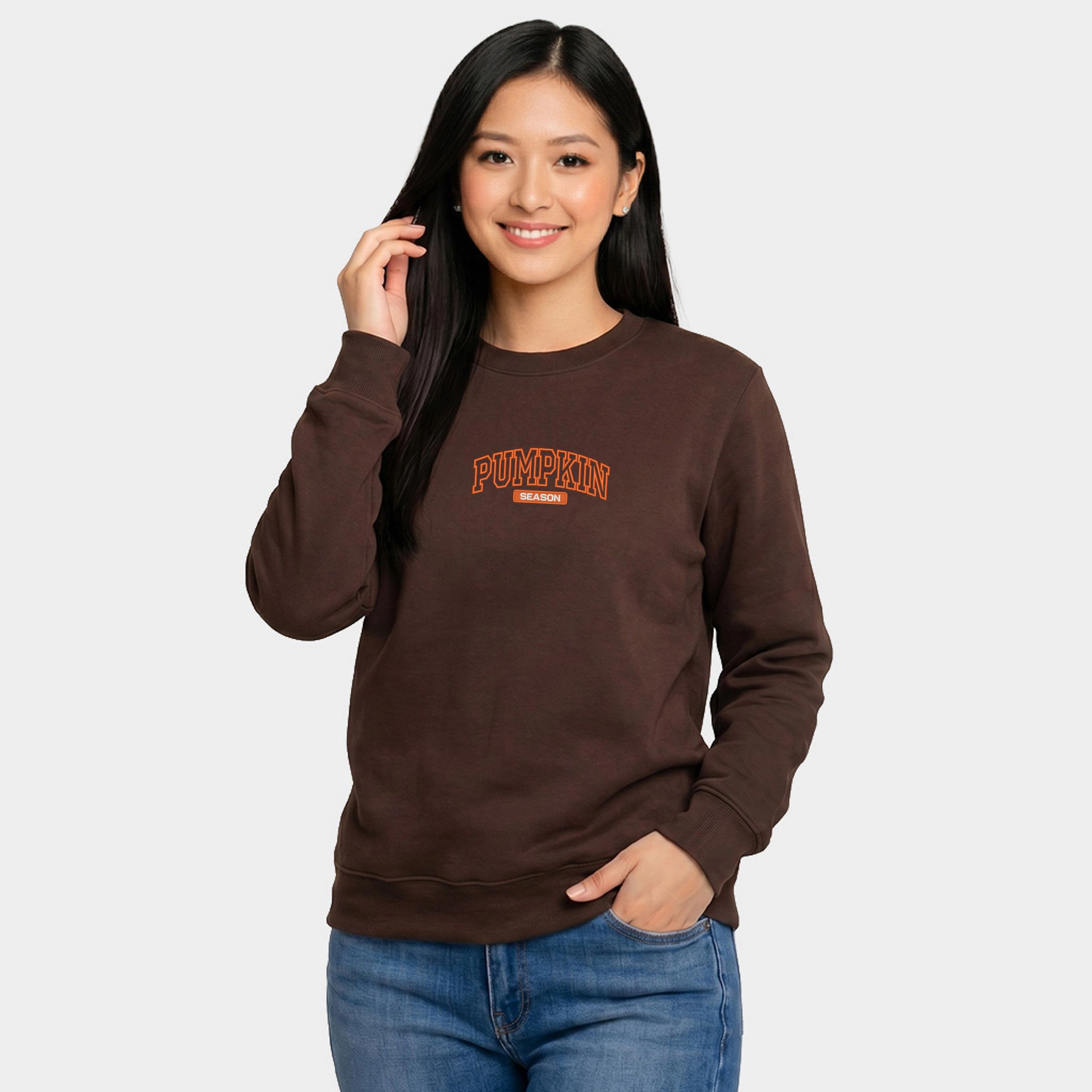 Simply Sage Market - Women's Graphic Sweatshirt Embroidered Arched Pumpkin Season
