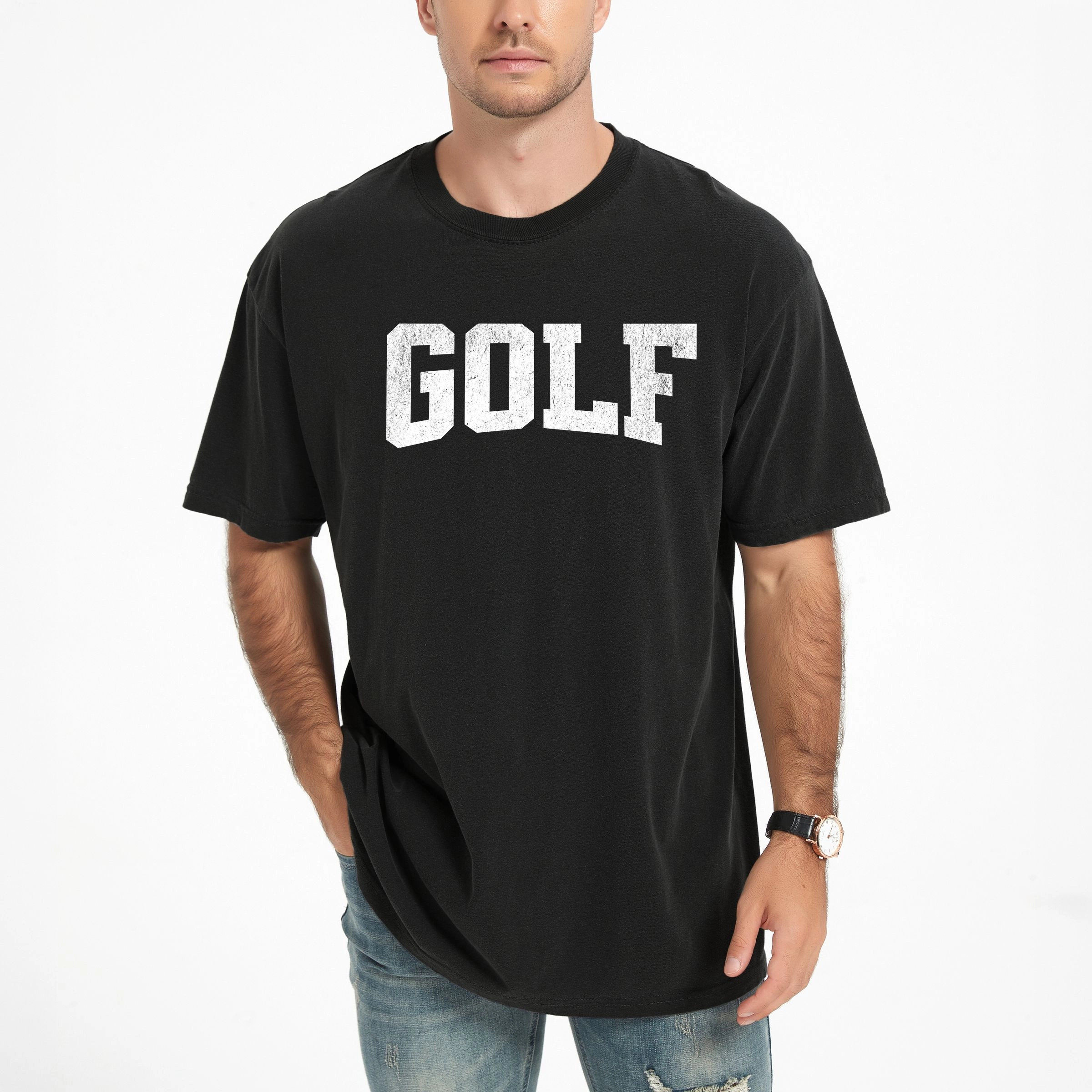 Simply Sage Market - Golf Arched Varsity Men's Garment Dyed Graphic T-Shirt