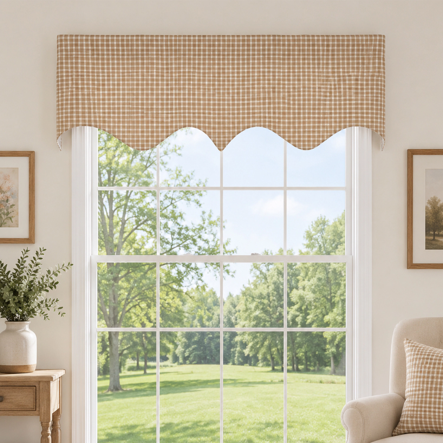 RLF Home Texture Check Regal Window Valance 100% Cotton Lined Rod Pocket 50" x 17" Cream