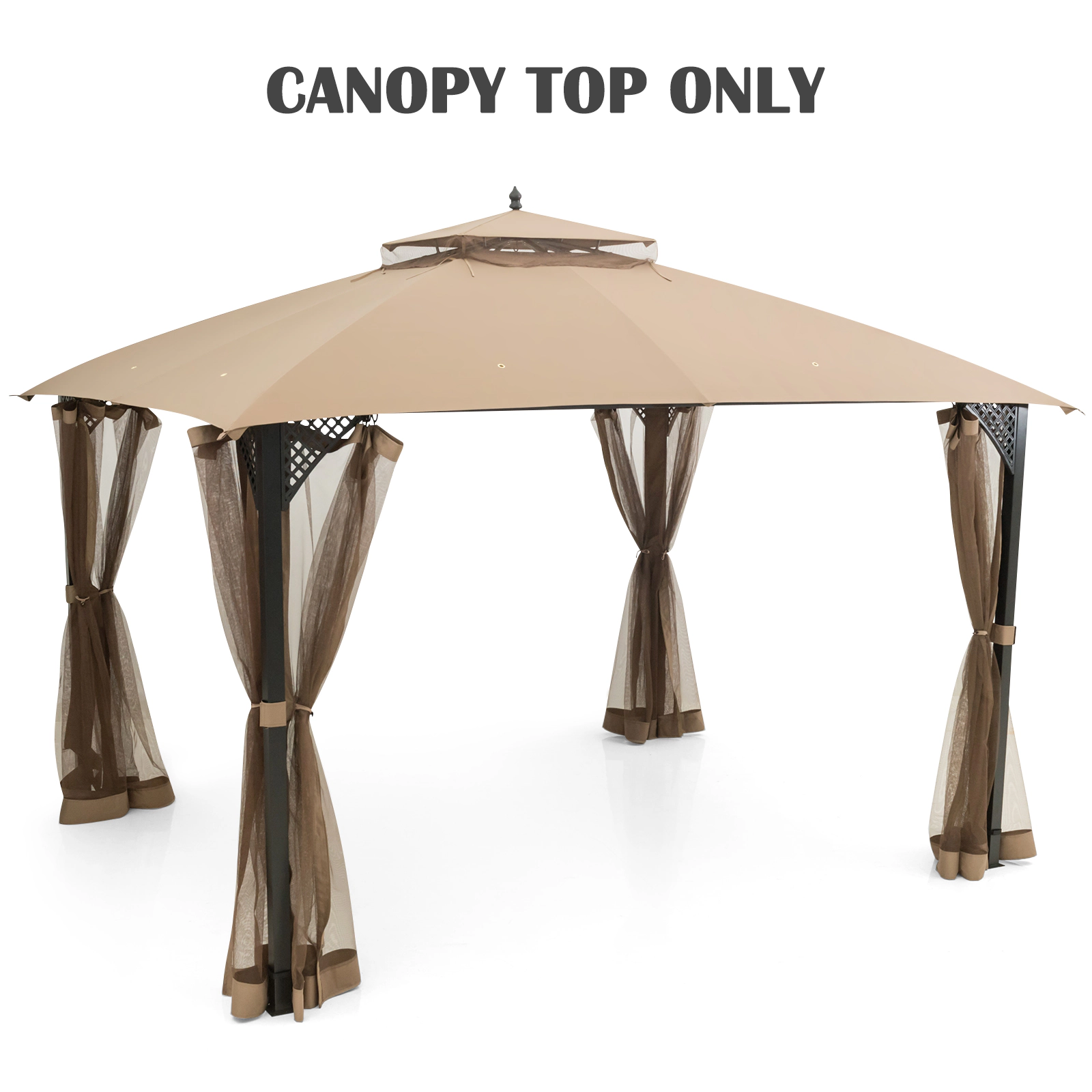 SUGIFT 10-ft x 12-ft Brown Gazebo Replacement Canopy Top with 2-Tier Vented Roof and Drainage Holes