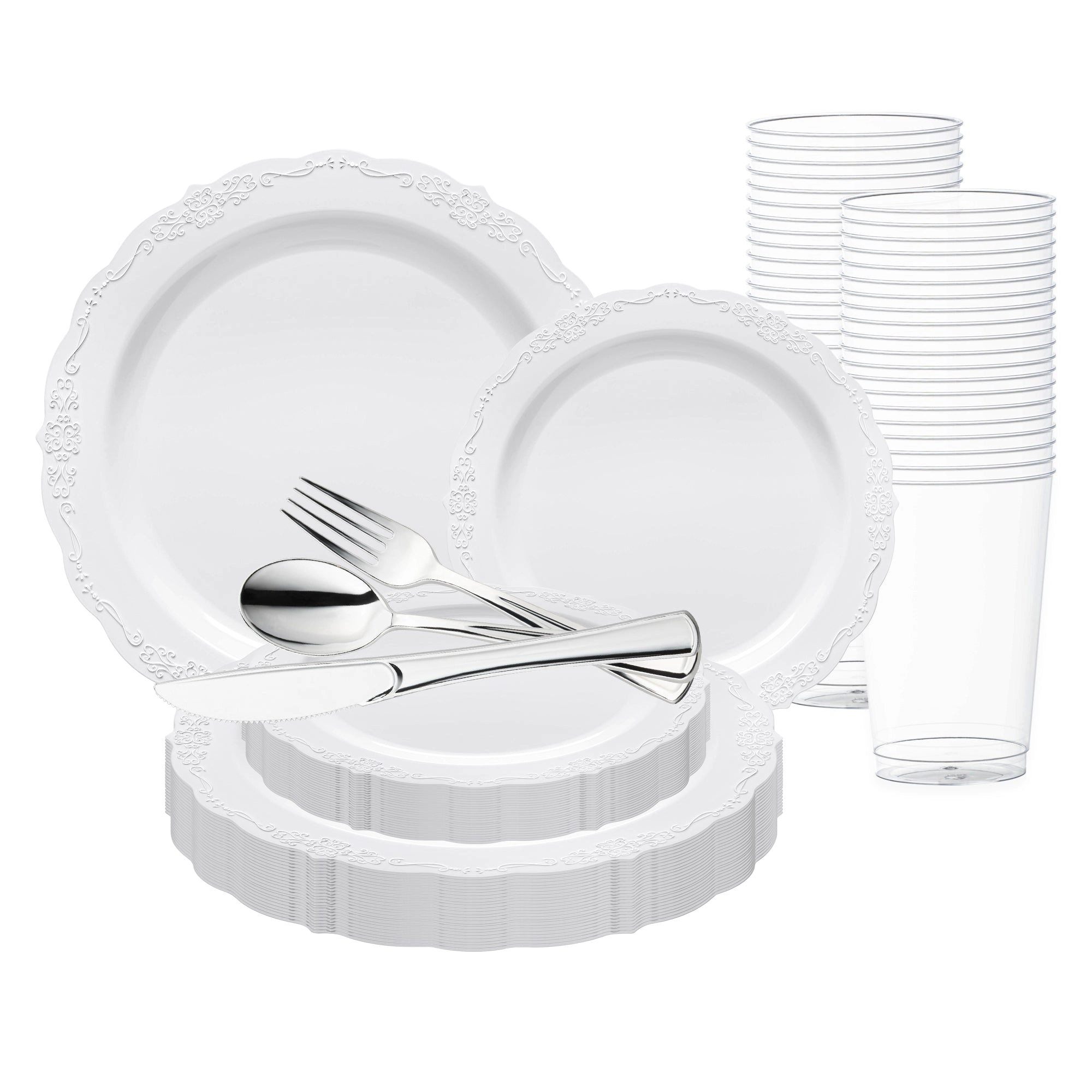 Smarty Had A Party White Vintage Round Disposable Plastic Wedding Value Set
