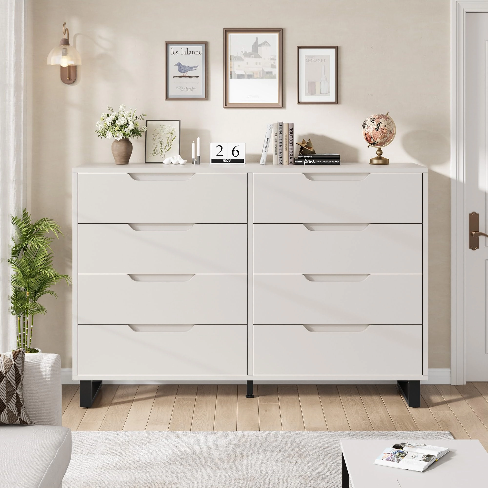 8 Drawer Dresser for Bedroom, 55" Wide Freestanding Storage Chest for Living Room or Hallway