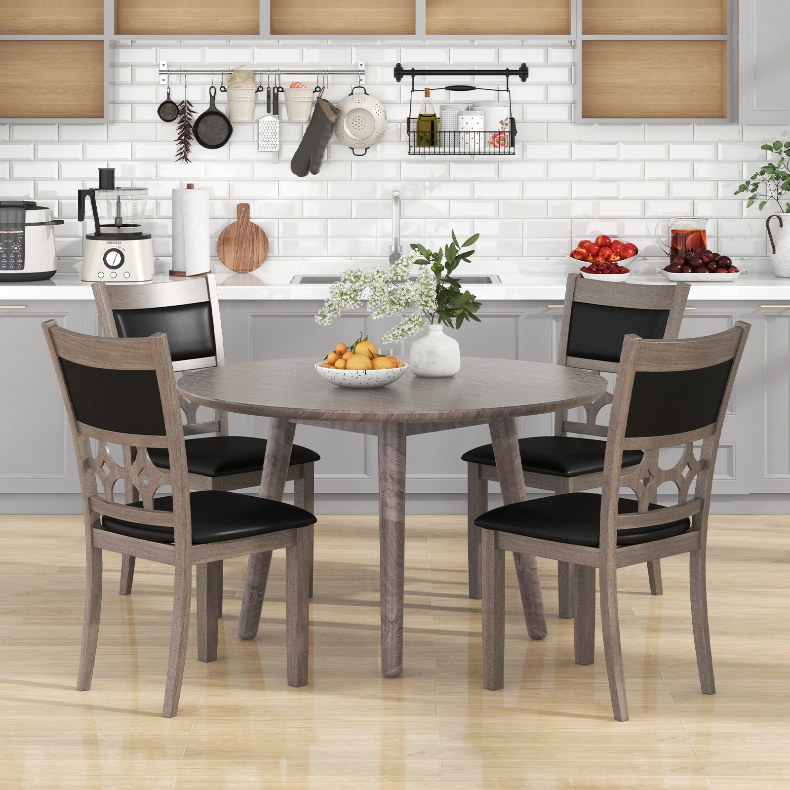 SUGIFT Upholstered Dining Chair Set of 2 with Padded Backrest and Seat 286-lb Capacity Cappuccino Black