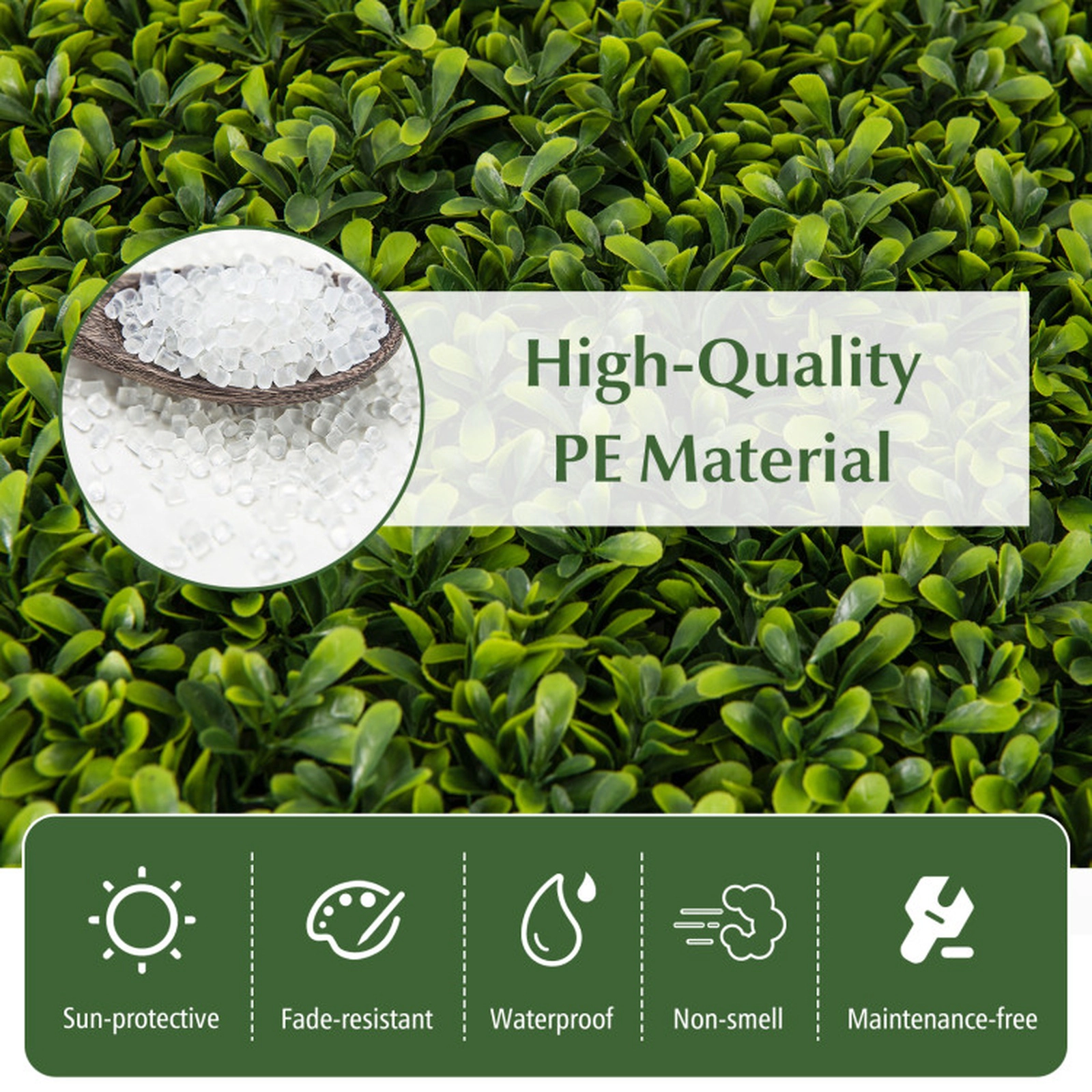 SUGIFT 12-Pieces Artificial Hedge Boxwood Panels 20 x 20-in 32-sq.ft Coverage 3-in Thick Green