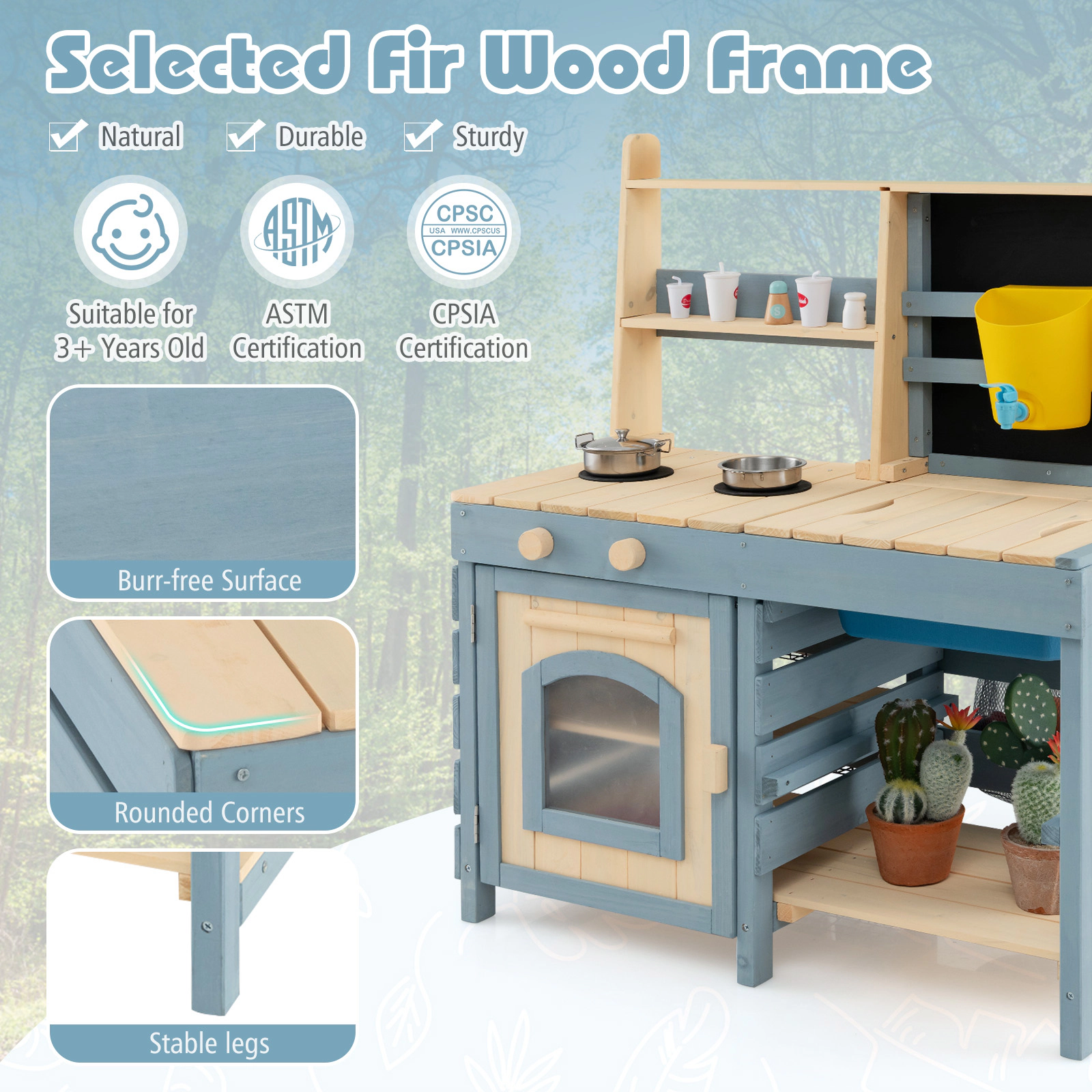 LJG Kids 2-In-1 Outdoor Mud Kitchen with Faucet and Extra Chalkboard