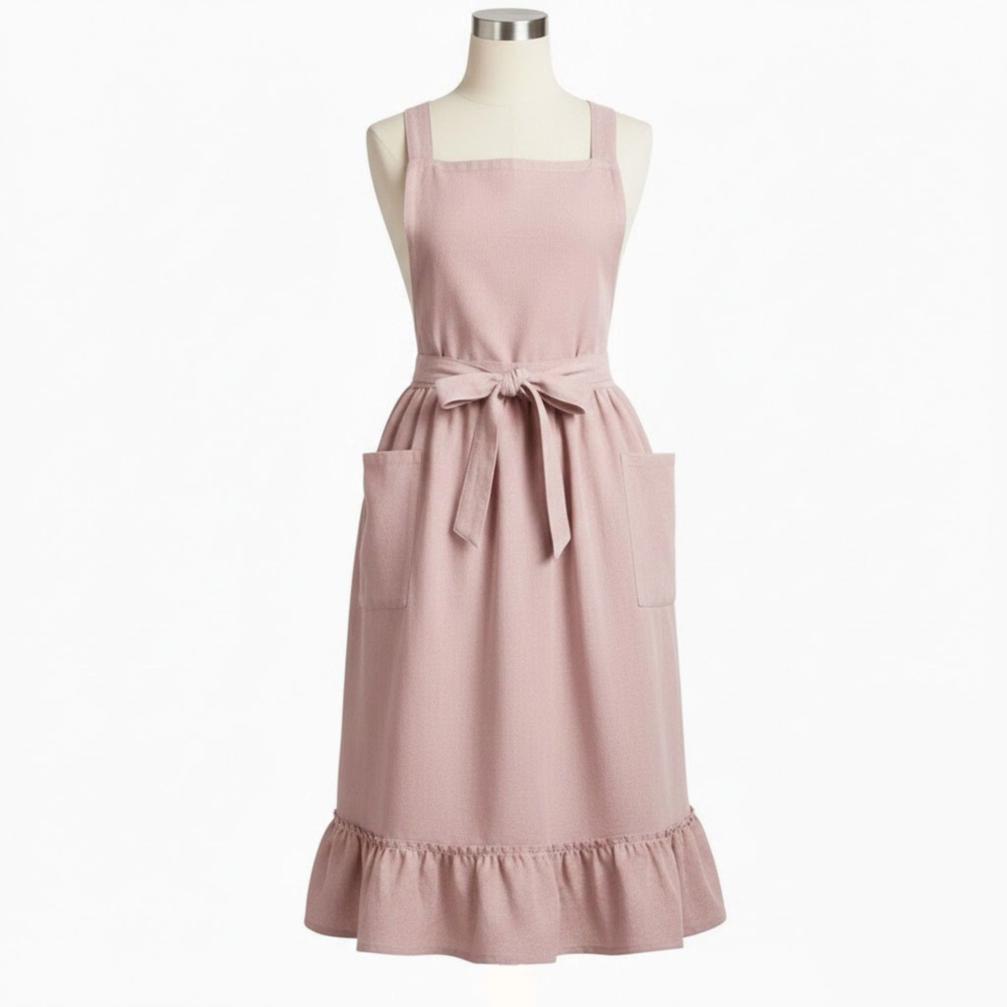 Alilang Unisex Adjustable Cross Back Ruffle Hem Apron with Front Pockets Soft Fabric Design