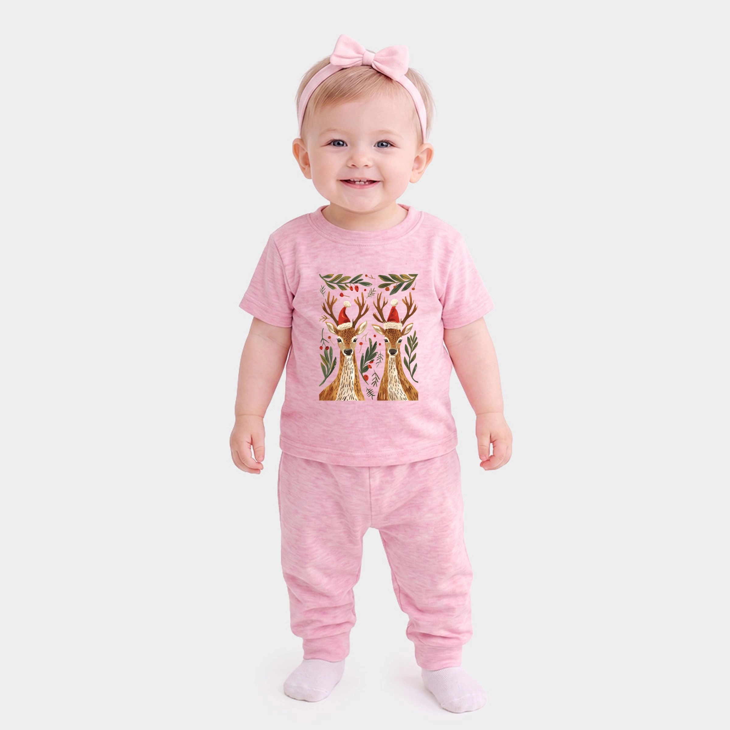The Juniper Shop - Infant Jogger Pant Crew Set Christmas Deer Pair